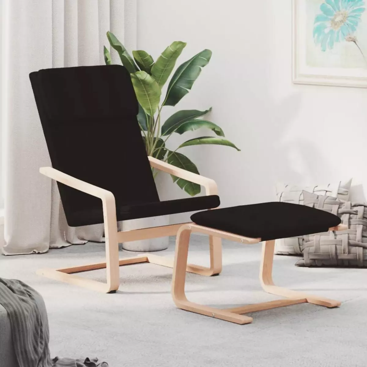 VIDAXL Chaise de relaxation avec repose-pied Noir Tissu