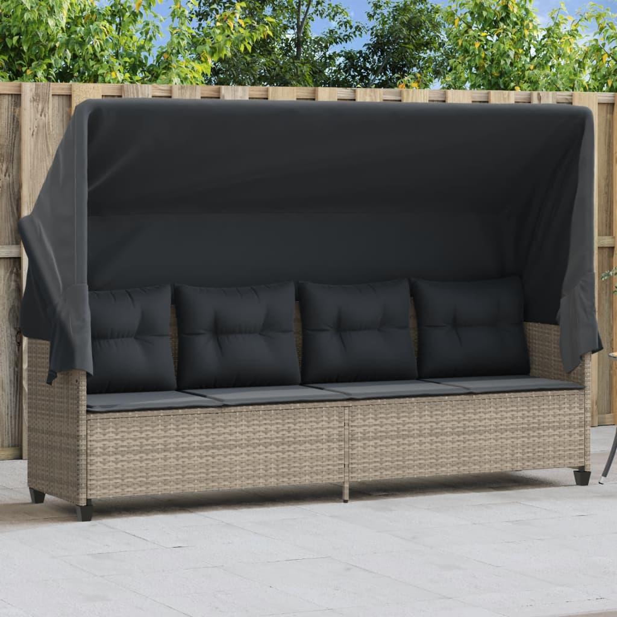 VIDAXL Chaise longue avec auvent et coussins gris clair resine tressee