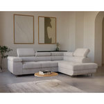 BEST MOBILIER Zaria - canapé d'angle droit - convertible avec coffre et têtières réglables - 5 places - en velours côtelé. Coloris disponibles : Gris, Beige, Orange, Noir, Bleu, Vert