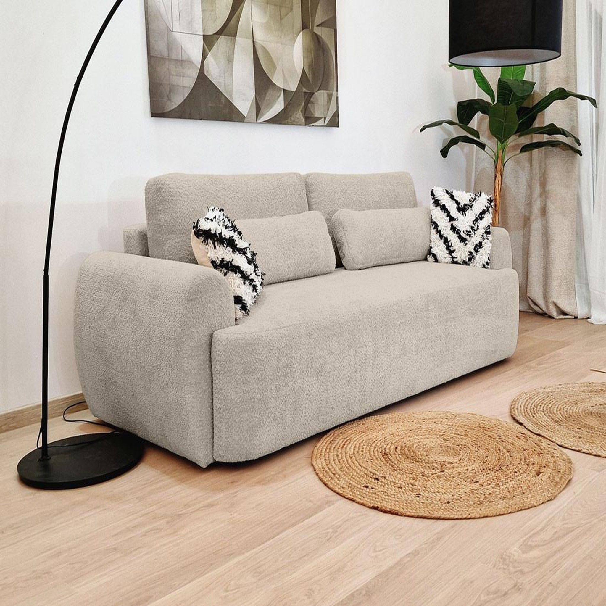 Voir la diapositive 5 : BEST MOBILIER Mahina - canapé droit 3 places - convertible avec coffre - en tissu bouclette