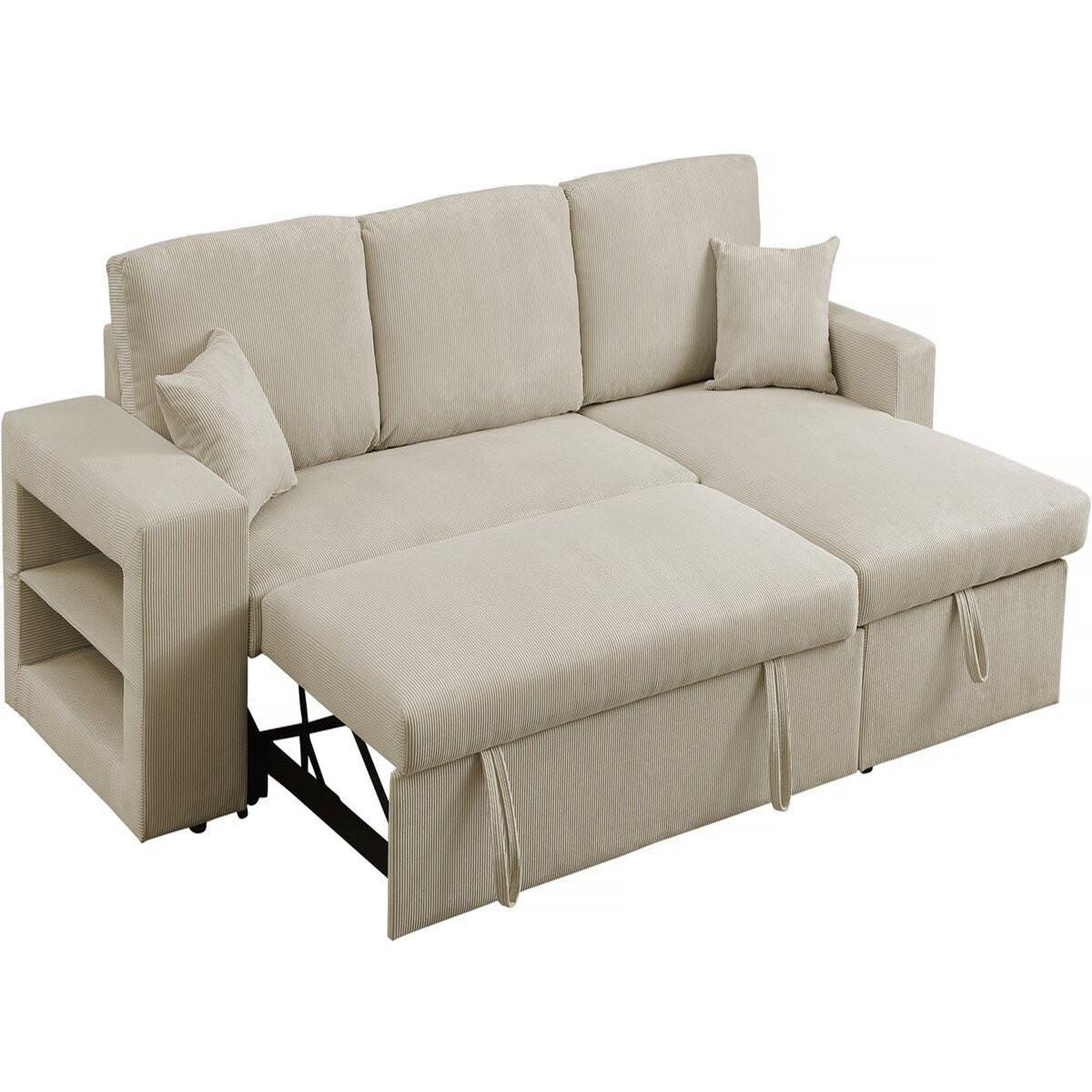 Voir la diapositive 3 : Habitat et Jardin Canapé d'angle en velours côtelé convertible/réversible  axel  - 3 places - beige