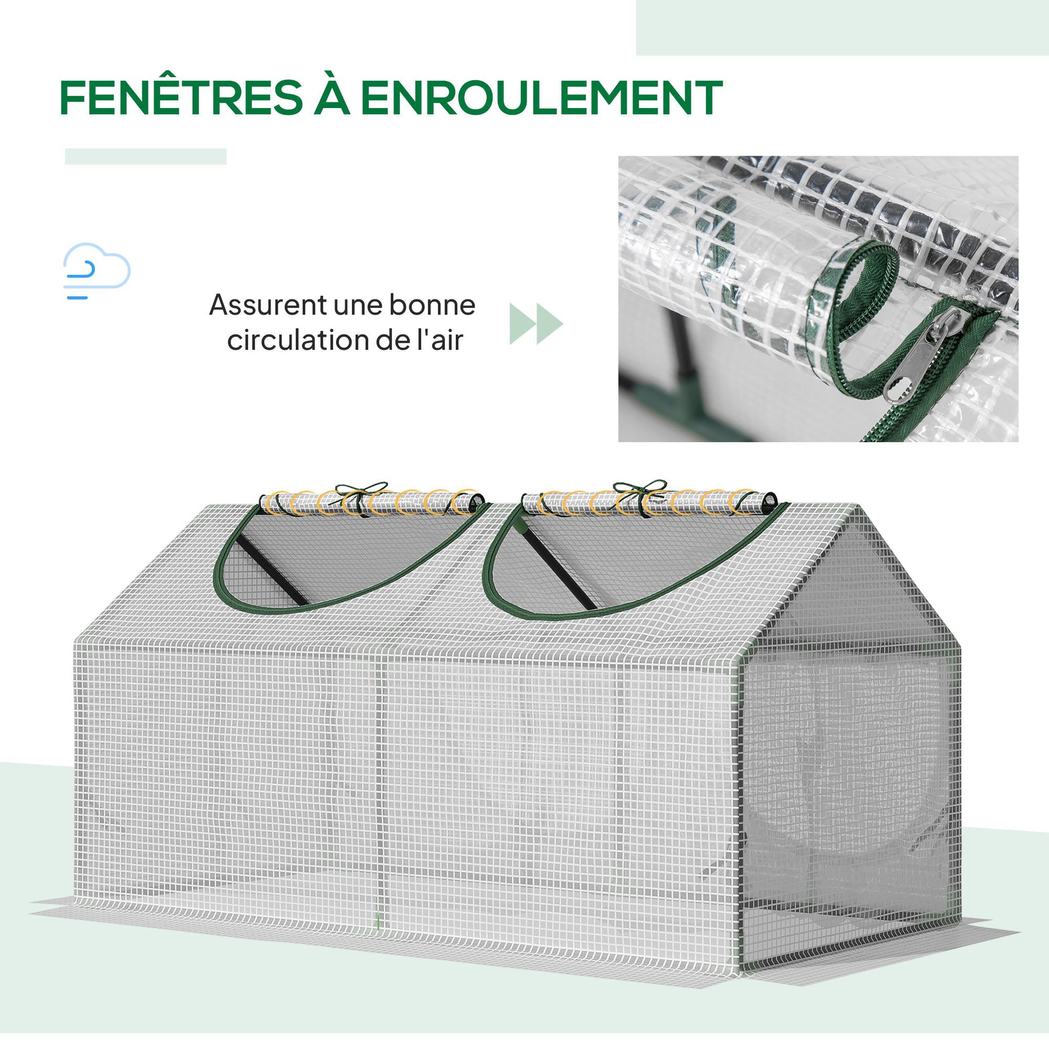 Voir la diapositive 6 : OUTSUNNY Mini serre de jardin serre à tomates 120 x 60 x 60 cm 2 fenêtres zippées enroulables acier thermolaqué pe haute densité blanc