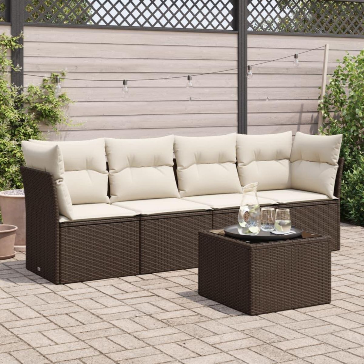 VIDAXL Salon de jardin avec coussins 5 pcs marron resine tressee
