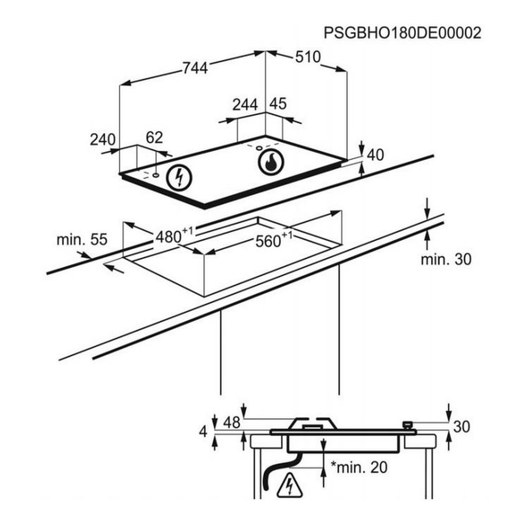 Voir la diapositive 2 : ELECTROLUX Table de cuisson gaz 75cm 5 feux - kgs7536sx