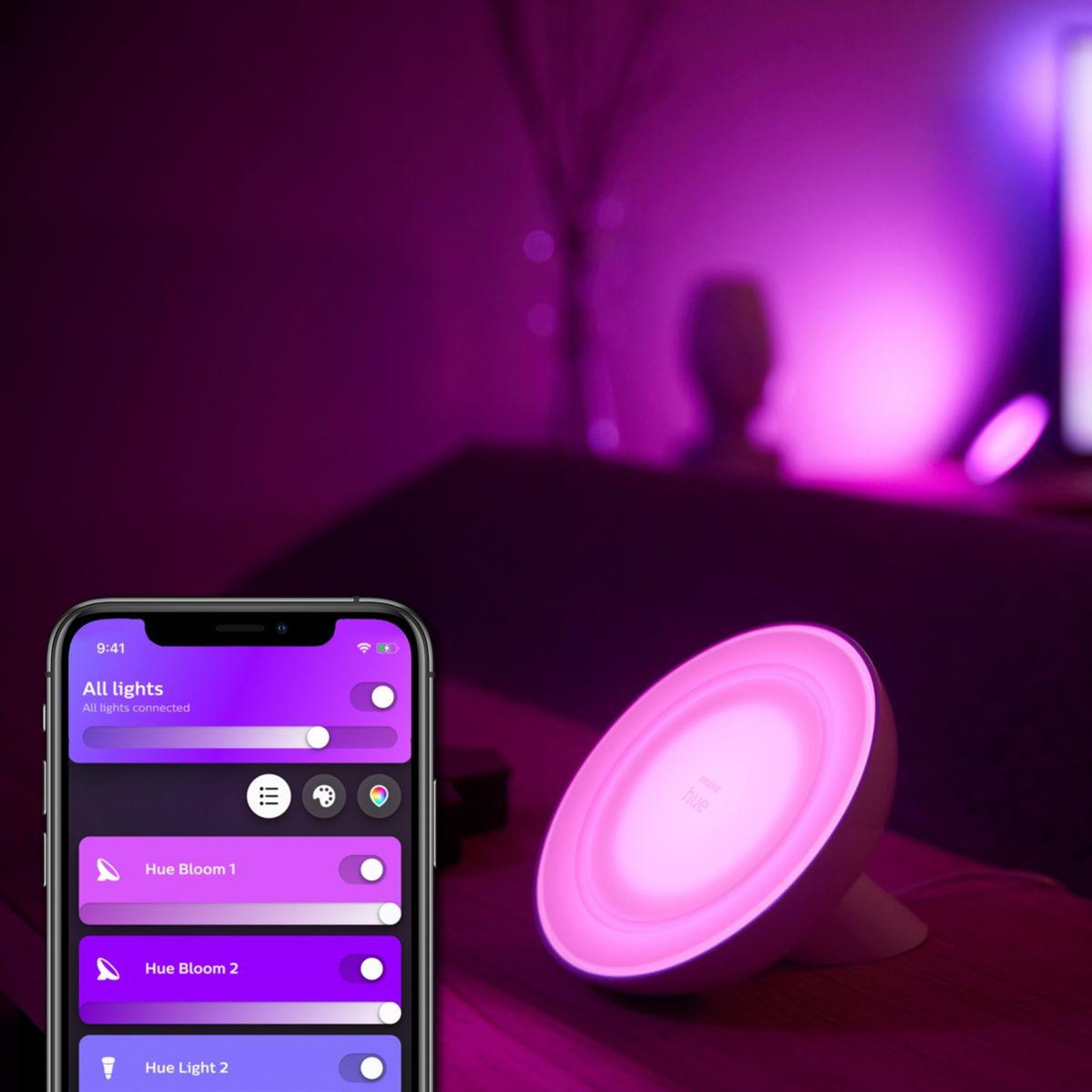 Voir la diapositive 4 : PHILIPS HUE Lampe connectée bloom white&color ambiance