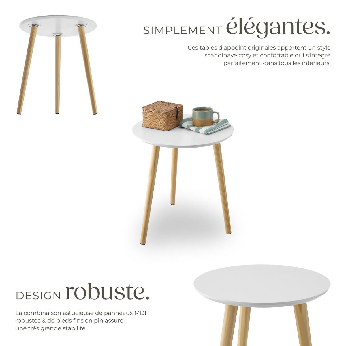 tectake Lot de 2 tables d'appoint style scandinave marron/blanc