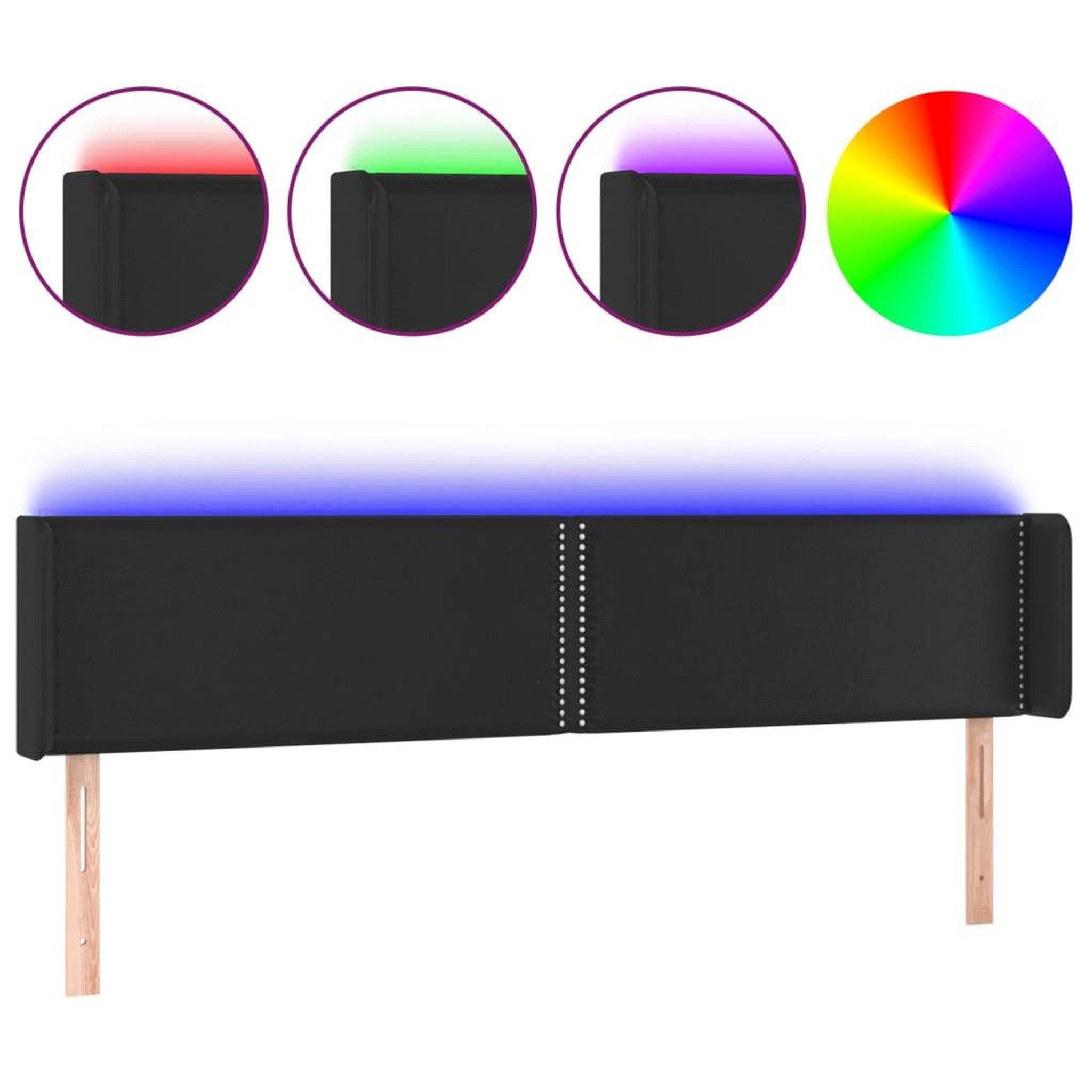 Voir la diapositive 2 : VIDAXL Tete de lit a LED Noir 163x16x78/88 cm Similicuir
