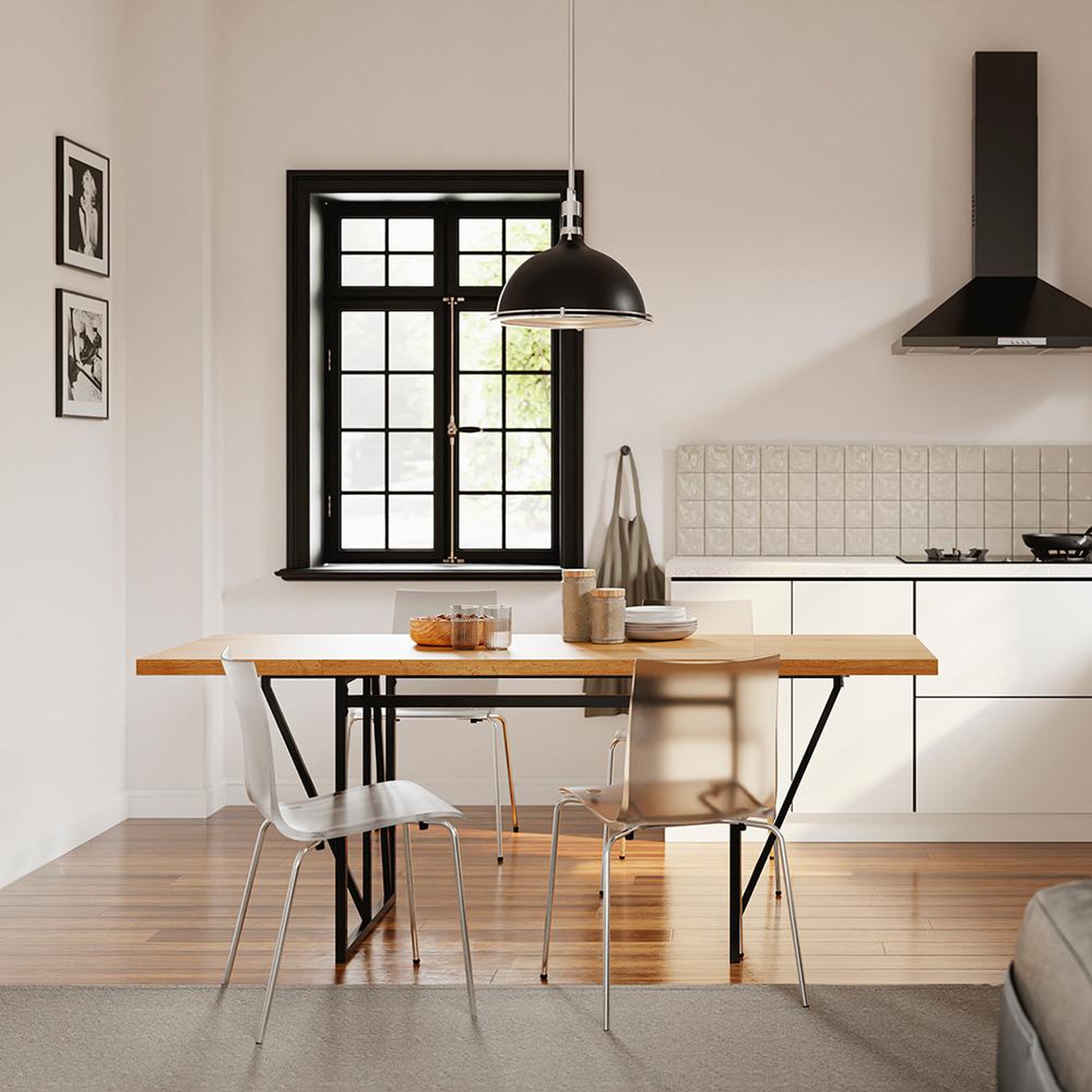 Voir la diapositive 6 : SOBUY Table murale escamotable Chêne clair 200x96x76 cm FWT113-N