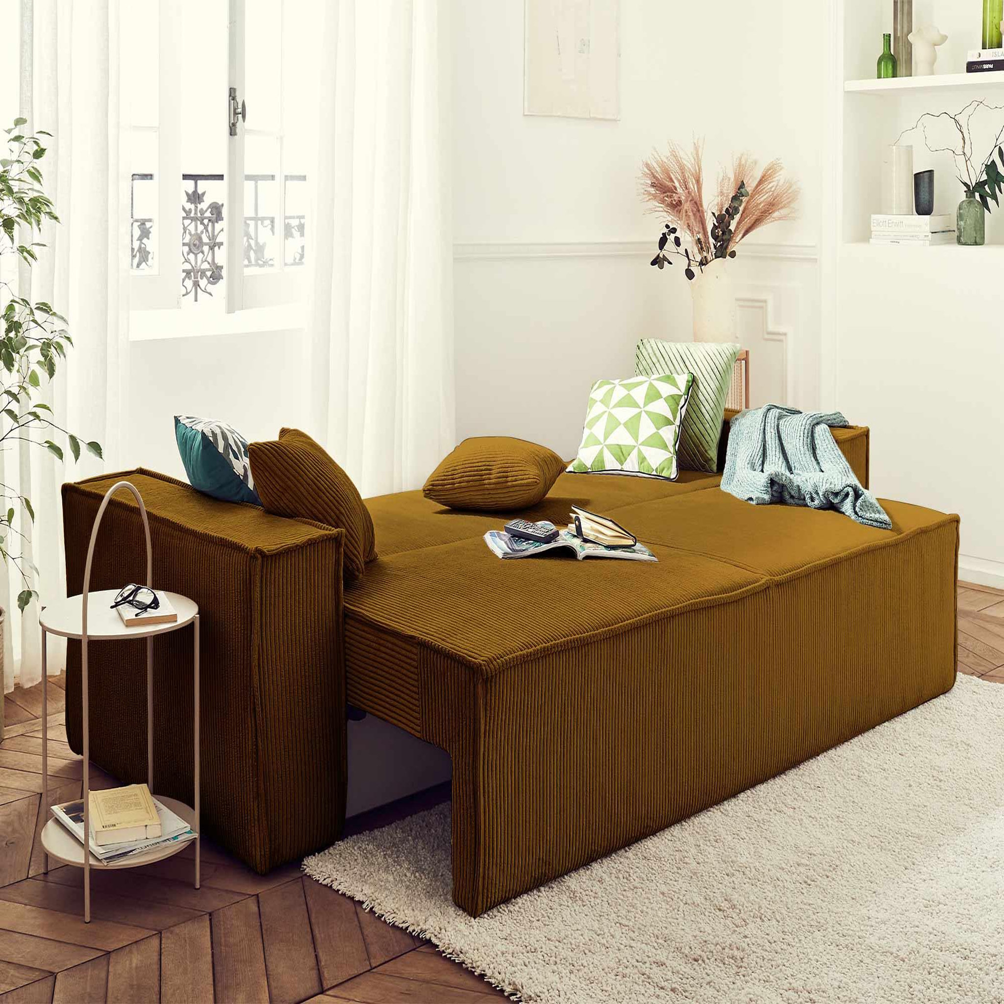 Voir la diapositive 2 : BEST MOBILIER Dellia - canapé 3 places convertible - avec coffre - en velours côtelé - style contemporain