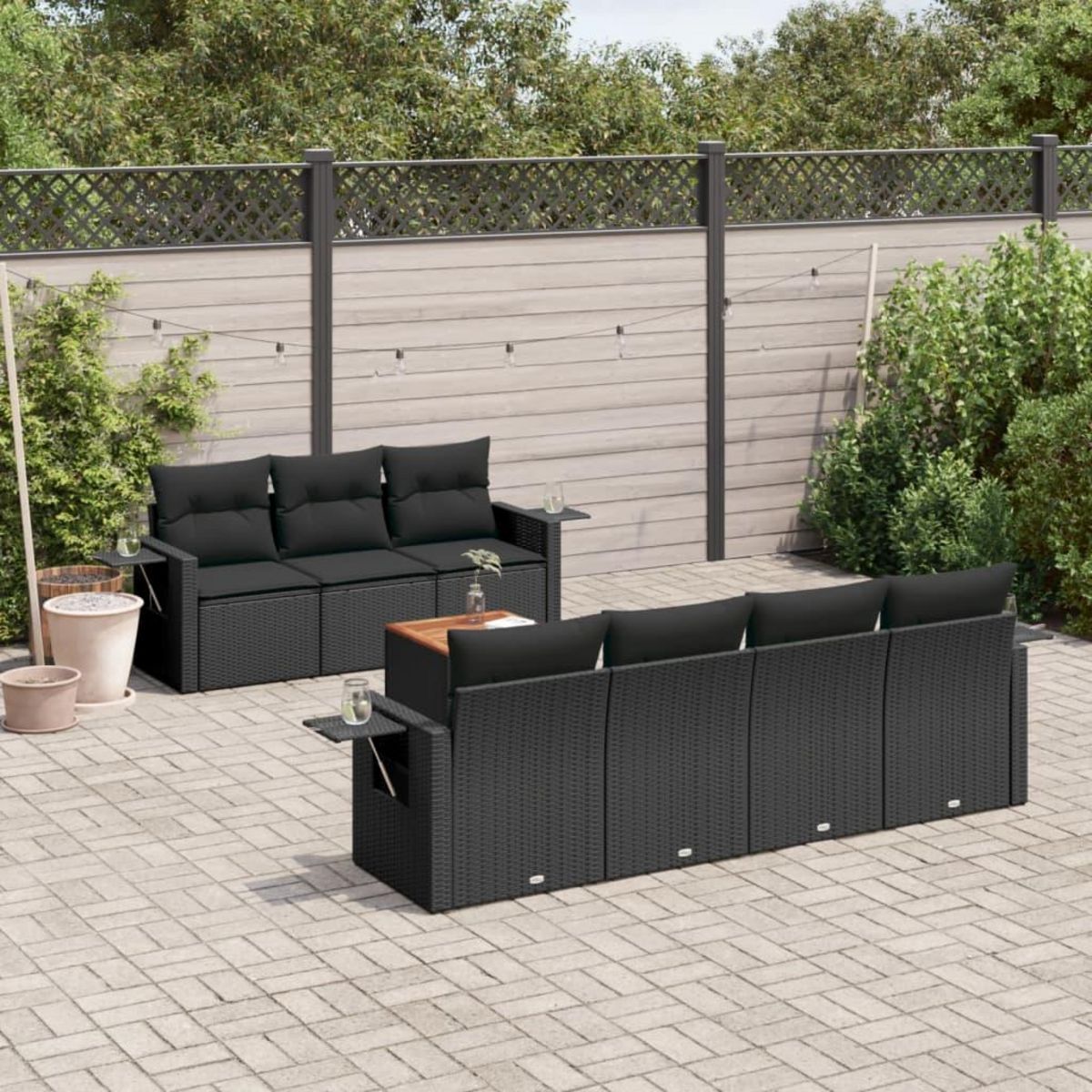 VIDAXL Salon de jardin 8 pcs avec coussins noir resine tressee