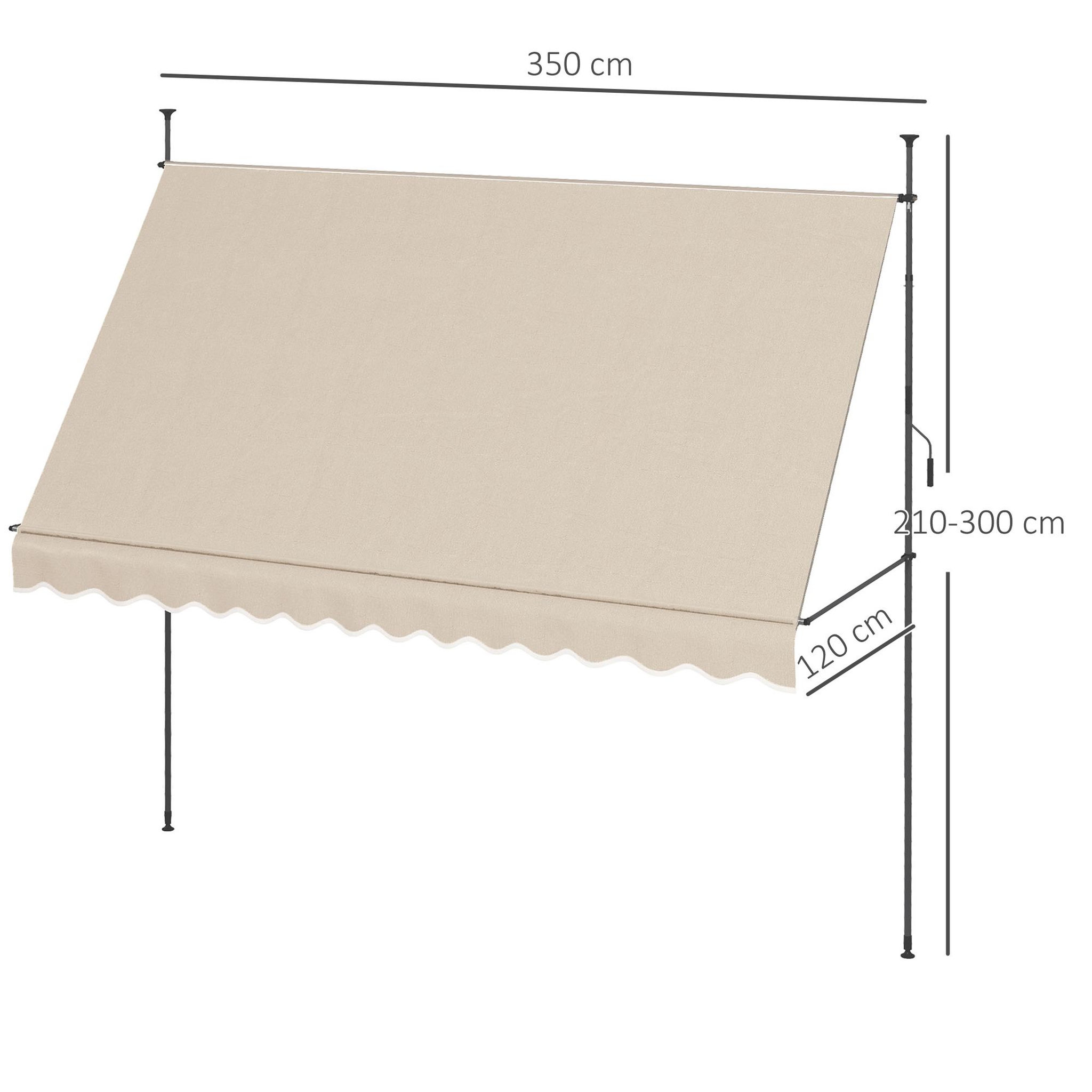 Voir la diapositive 3 : OUTSUNNY Store banne autoportant manuel rétractable 3,5L x 1,2l x 2,1-3H m inclinaison réglable métal alu polyester sable