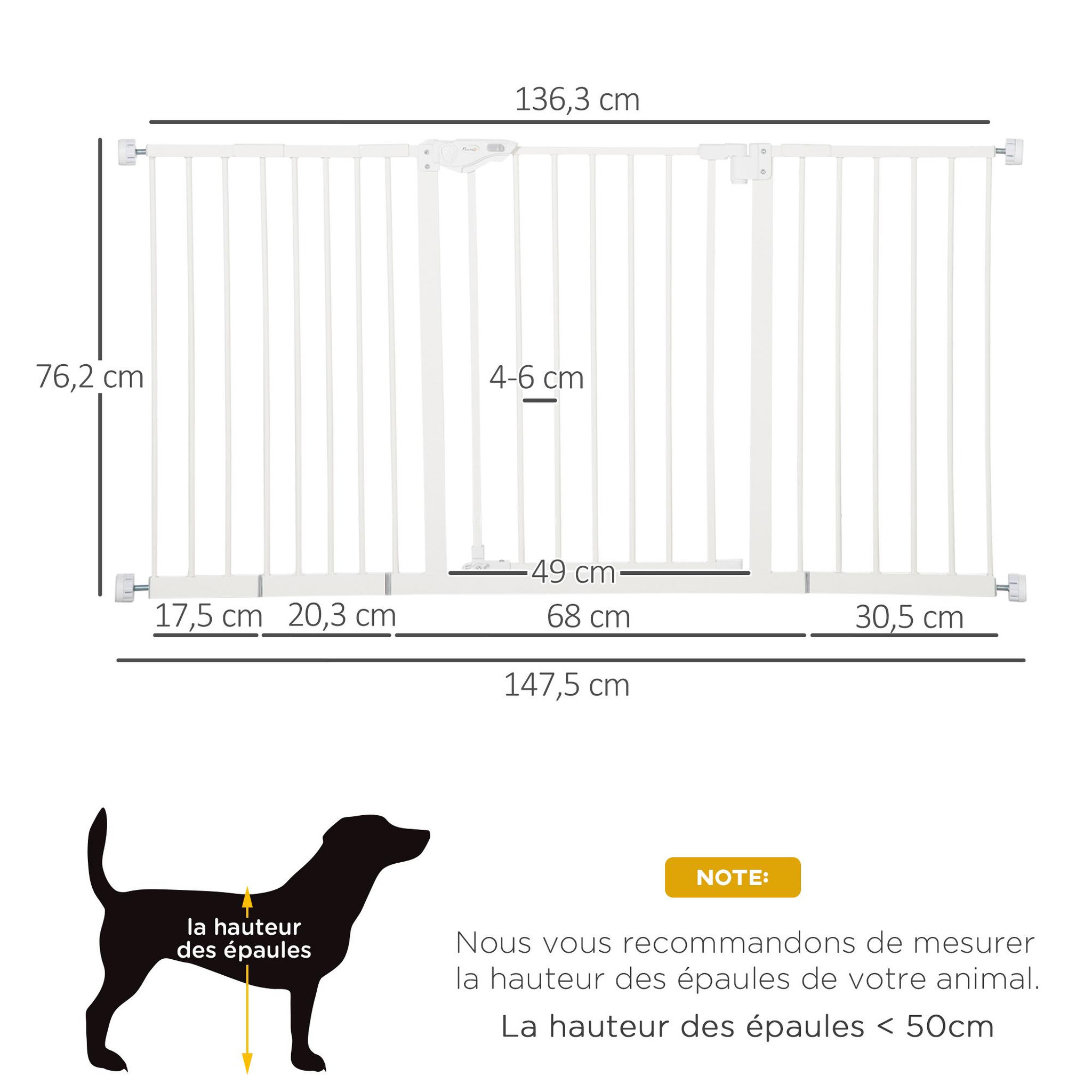 Voir la diapositive 3 : PAWHUT Barrière de sécurité pliable pour chien - 3 panneaux, porte verrouillable - dim. 206l x 120h cm - acier pp blanc