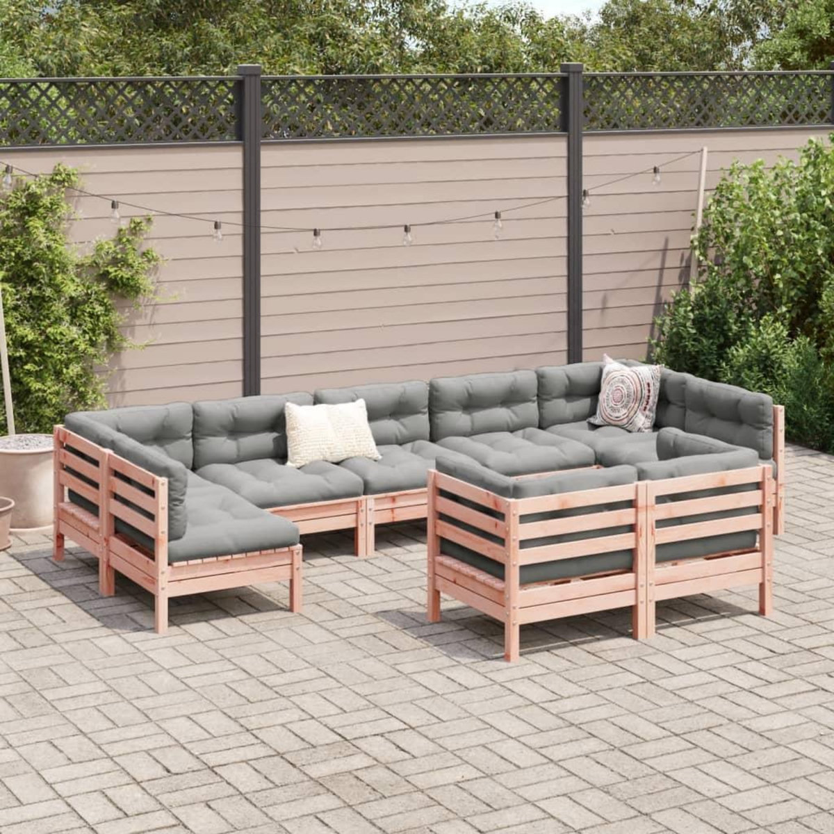 VIDAXL Salon de jardin 9 pcs avec coussins sapin de douglas solide