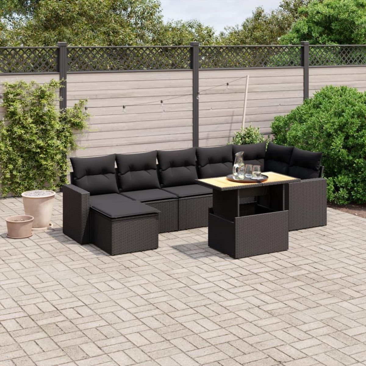 VIDAXL Salon de jardin 8 pcs avec coussins noir resine tressee