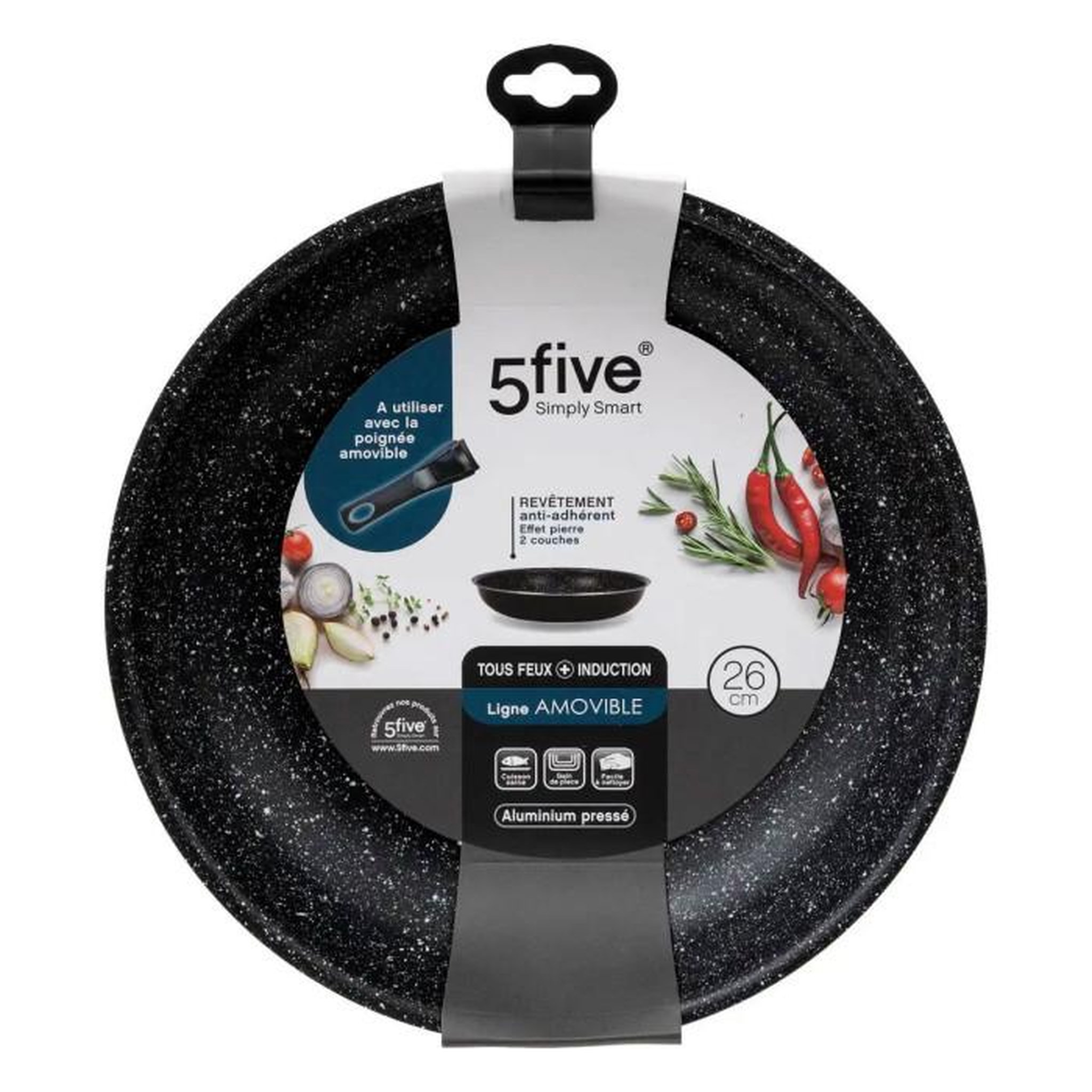 Voir la diapositive 3 : FIVE Poêle en Aluminium  Amovible  26cm Noir
