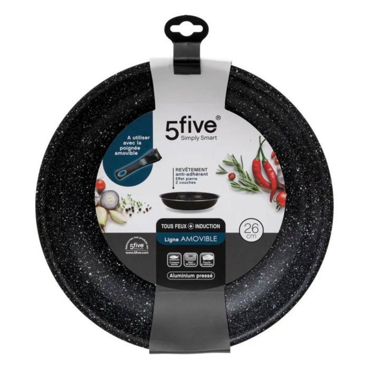 FIVE Poêle en Aluminium  Amovible  26cm Noir