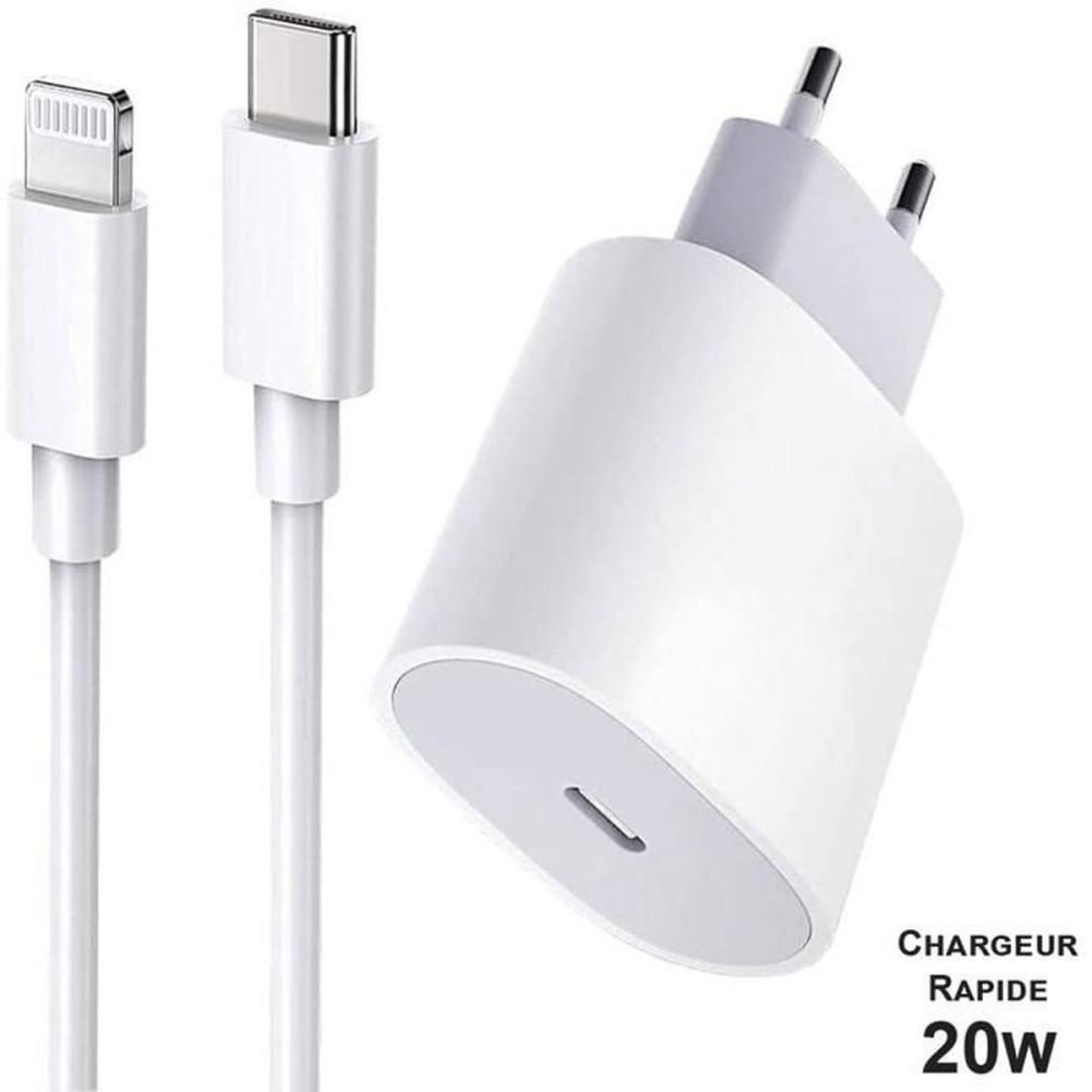 Chargeur mural rapide USB-C vers Lightning 20W avec câble 1 m