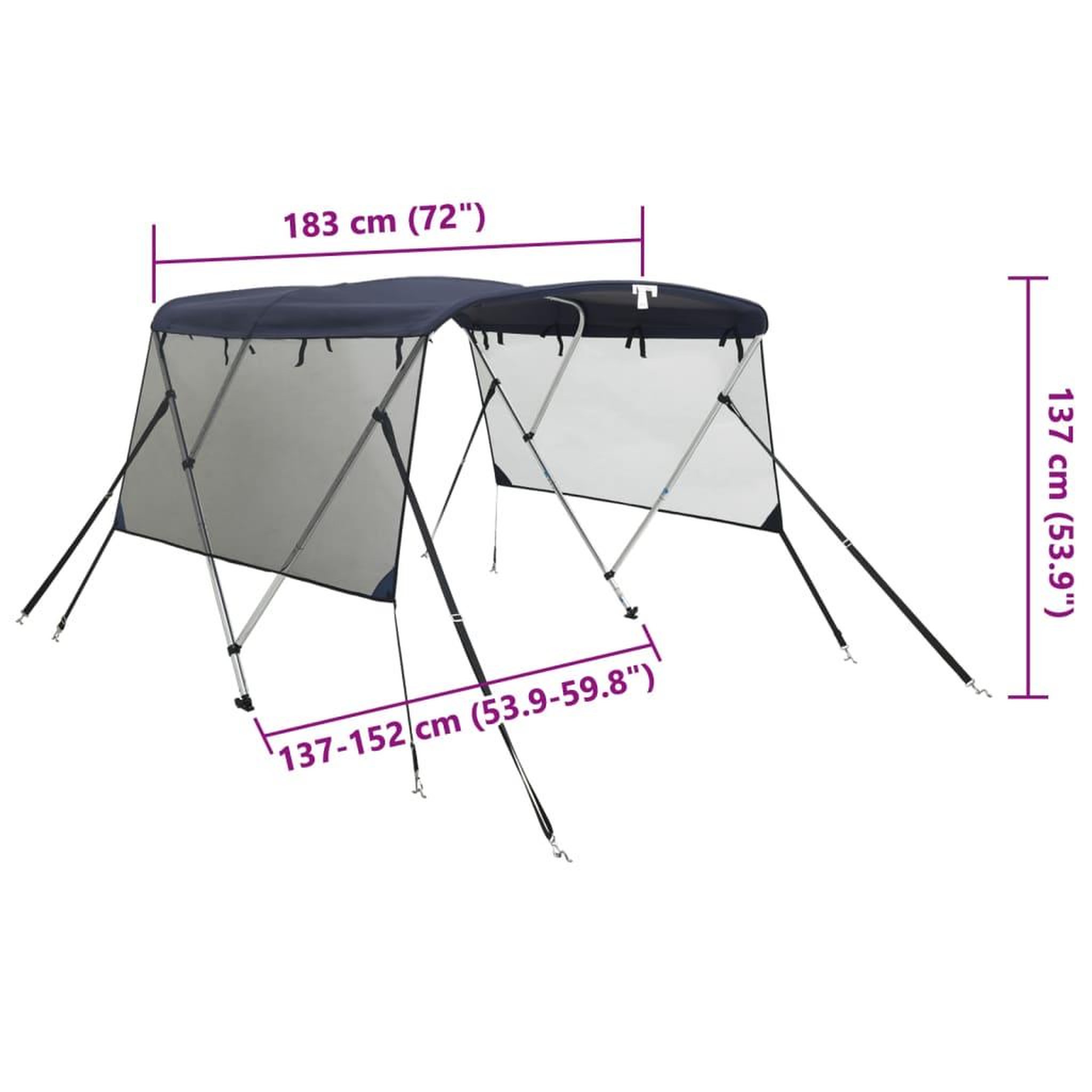 Voir la diapositive 6 : VIDAXL Toit bimini a 3 arceaux parois en maille 183x(137-152)x137 cm