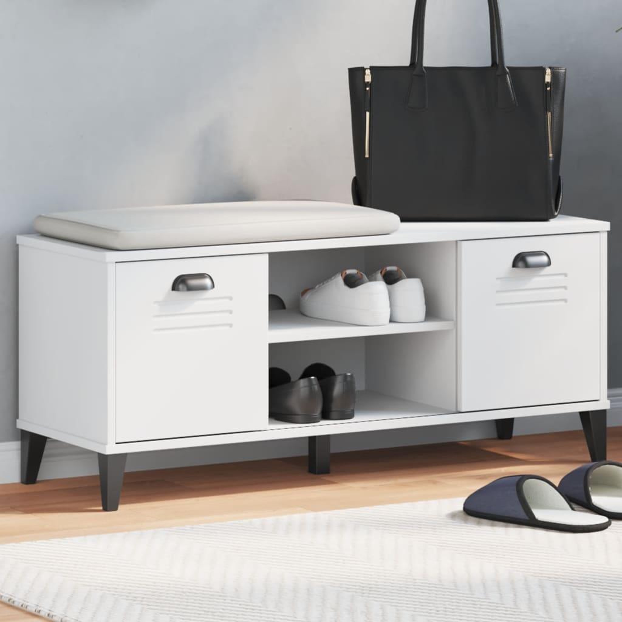 VIDAXL Banc a chaussures VIKEN blanc 106x35x45 cm bois massif de pin