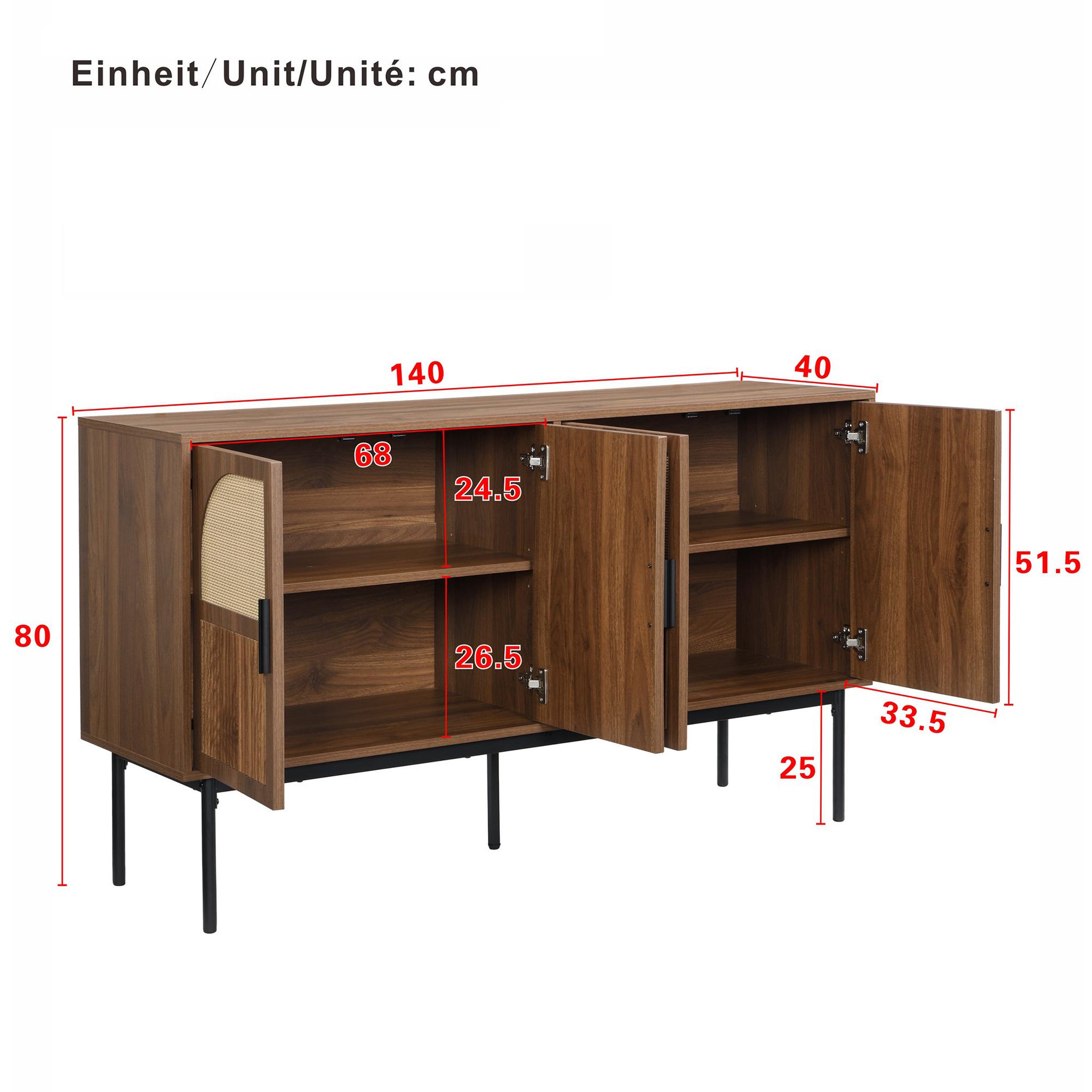 Voir la diapositive 3 : MERAX Buffet 4 porte(s) 0 tiroir(s) - 140 cm naturel mdf