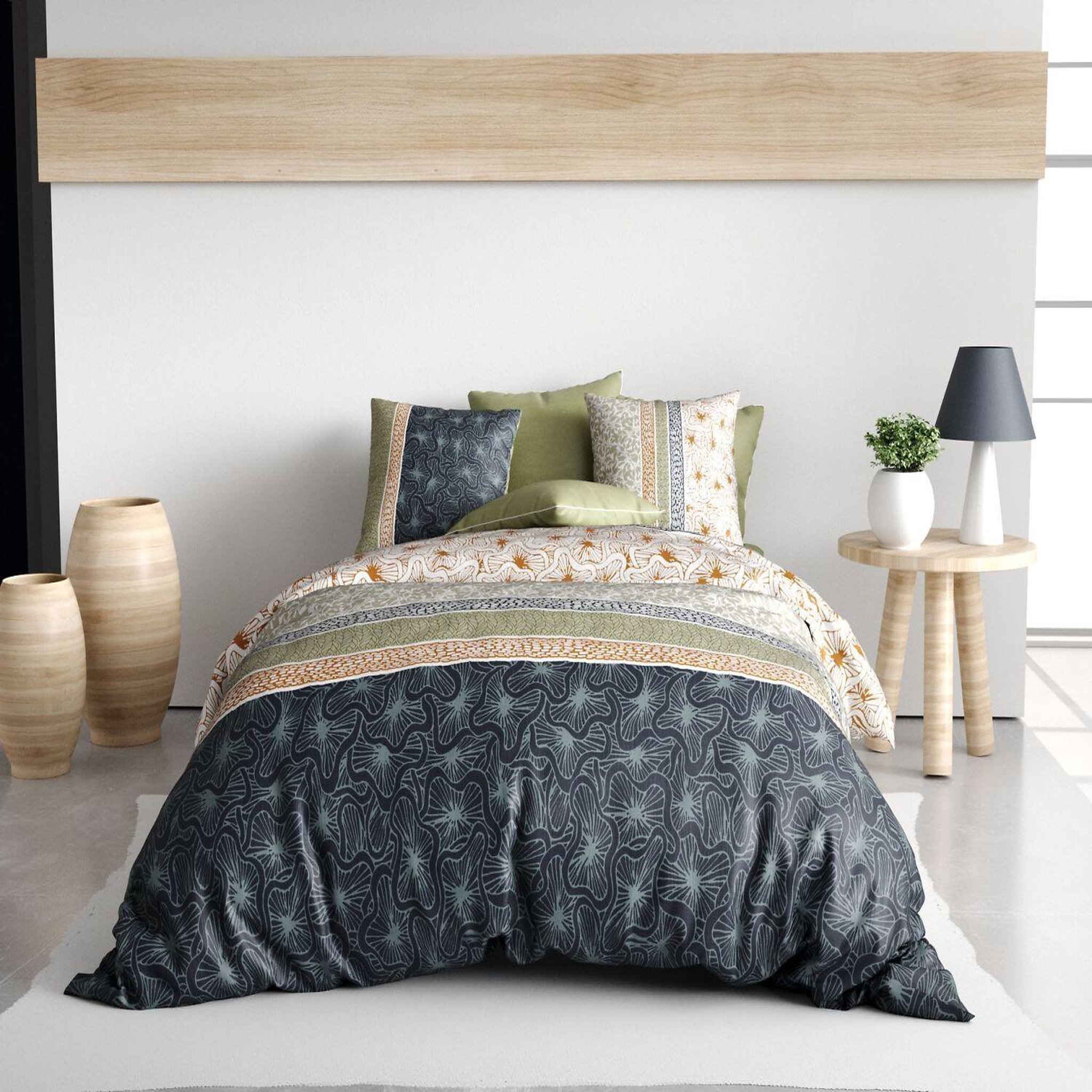ATELIER DU COTON Parure housse de couette 100% coton 71fils bella. Coloris disponibles : Vert