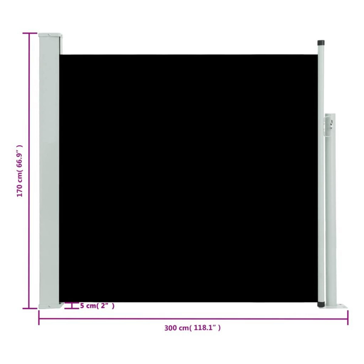 VIDAXL Auvent lateral retractable de patio 170x300 cm Noir