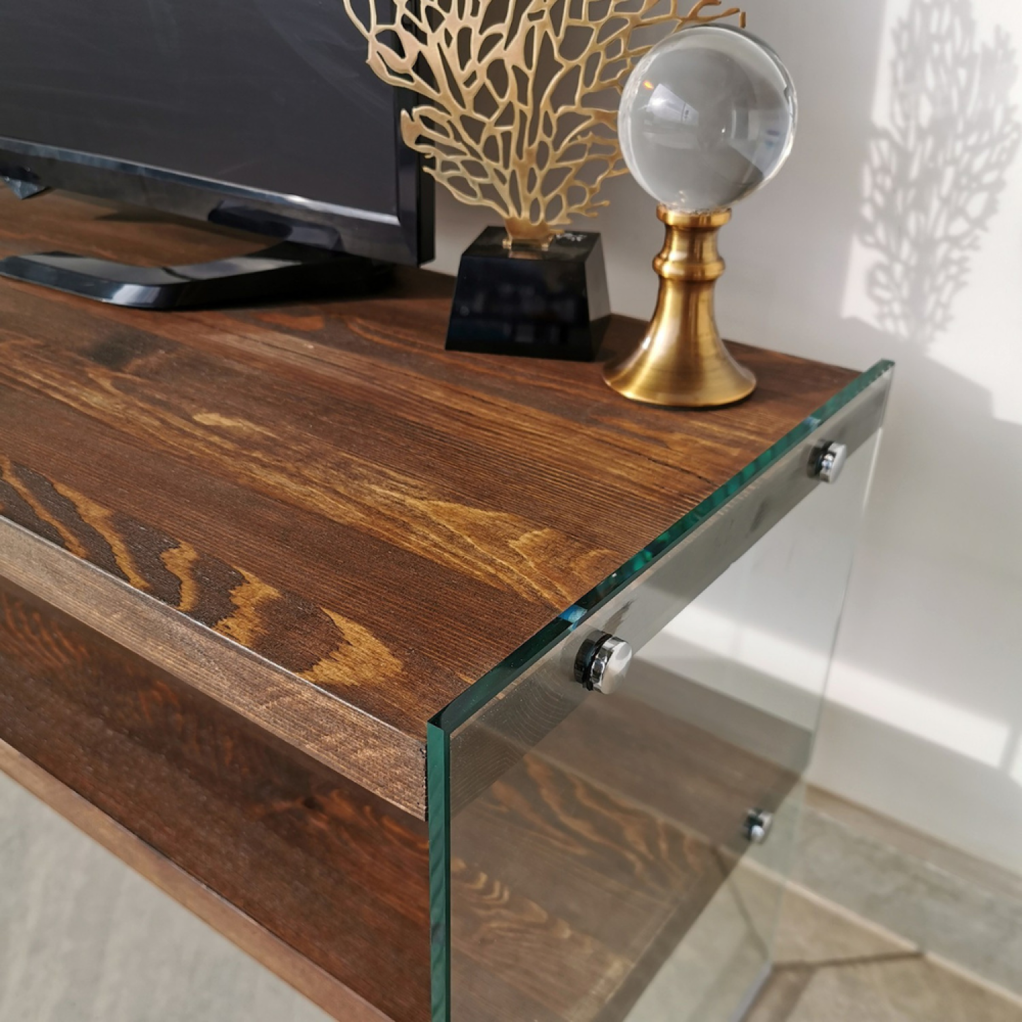 Voir la diapositive 4 : CONCEPT USINE Meuble tv contemporain verre et bois 120 cm joy
