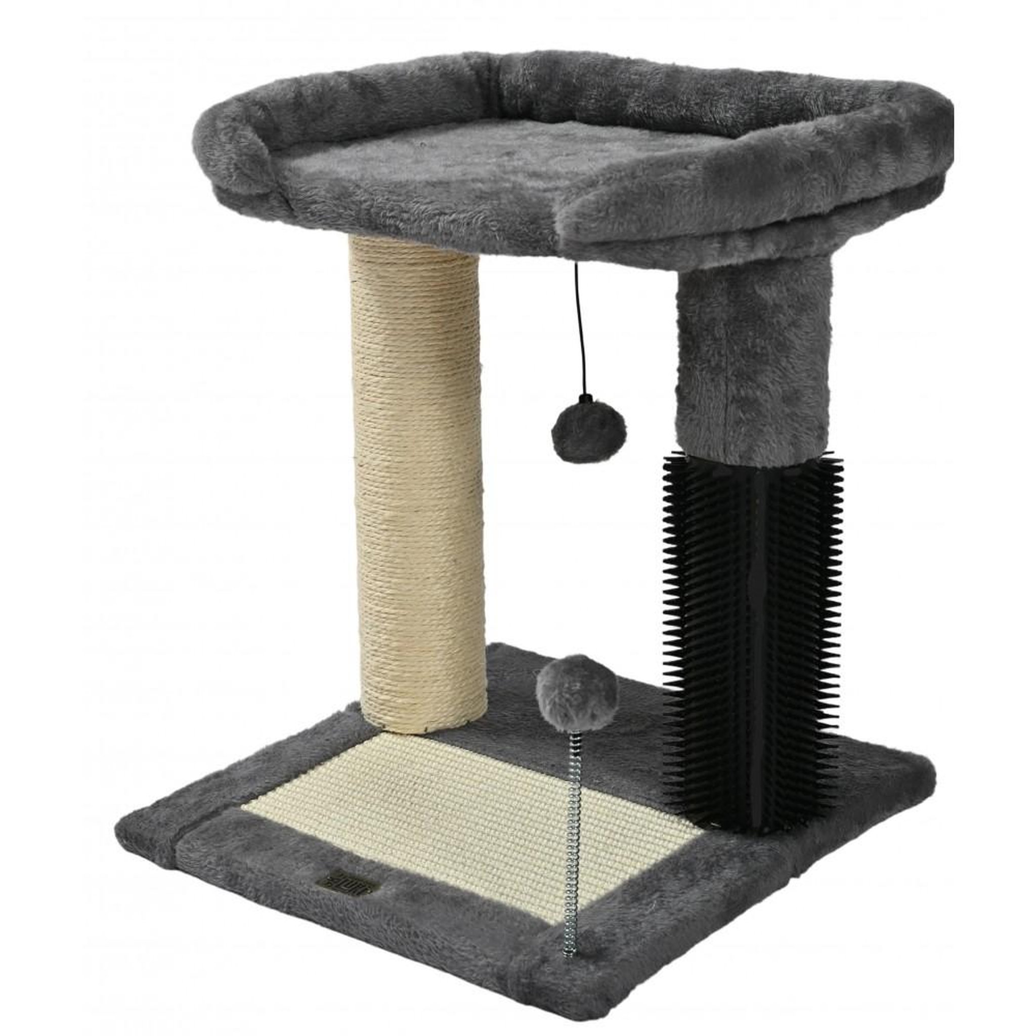MON AMI LUKI Arbre à chat grande plateforme avec jouet, griffoir et grattoir. Coloris disponibles : Blanc, Gris