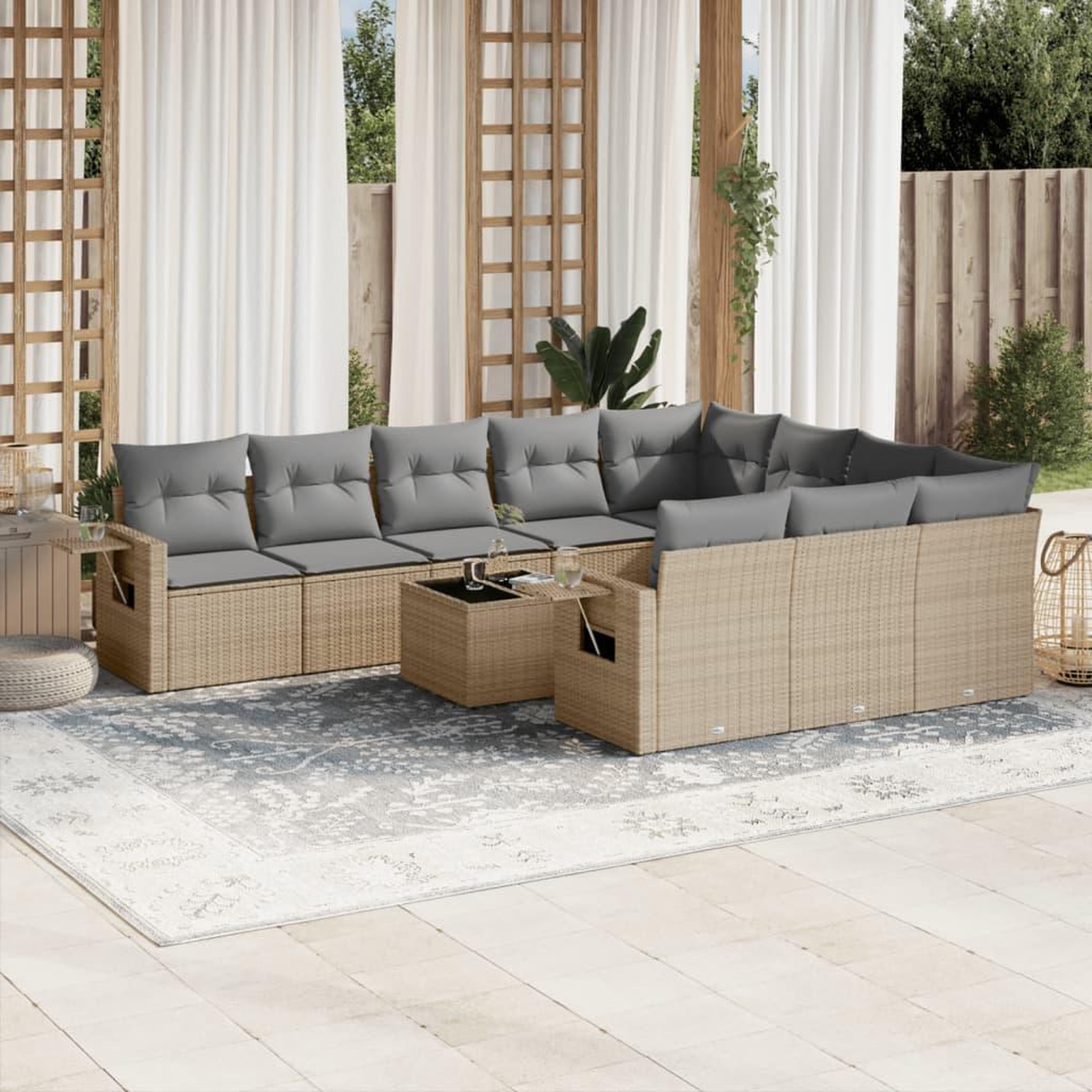 VIDAXL Salon de jardin 11 pcs avec coussins beige resine tressee