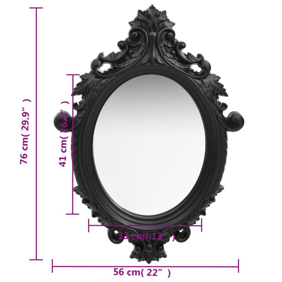 VIDAXL Miroir mural style chateau 56x76 cm Noir