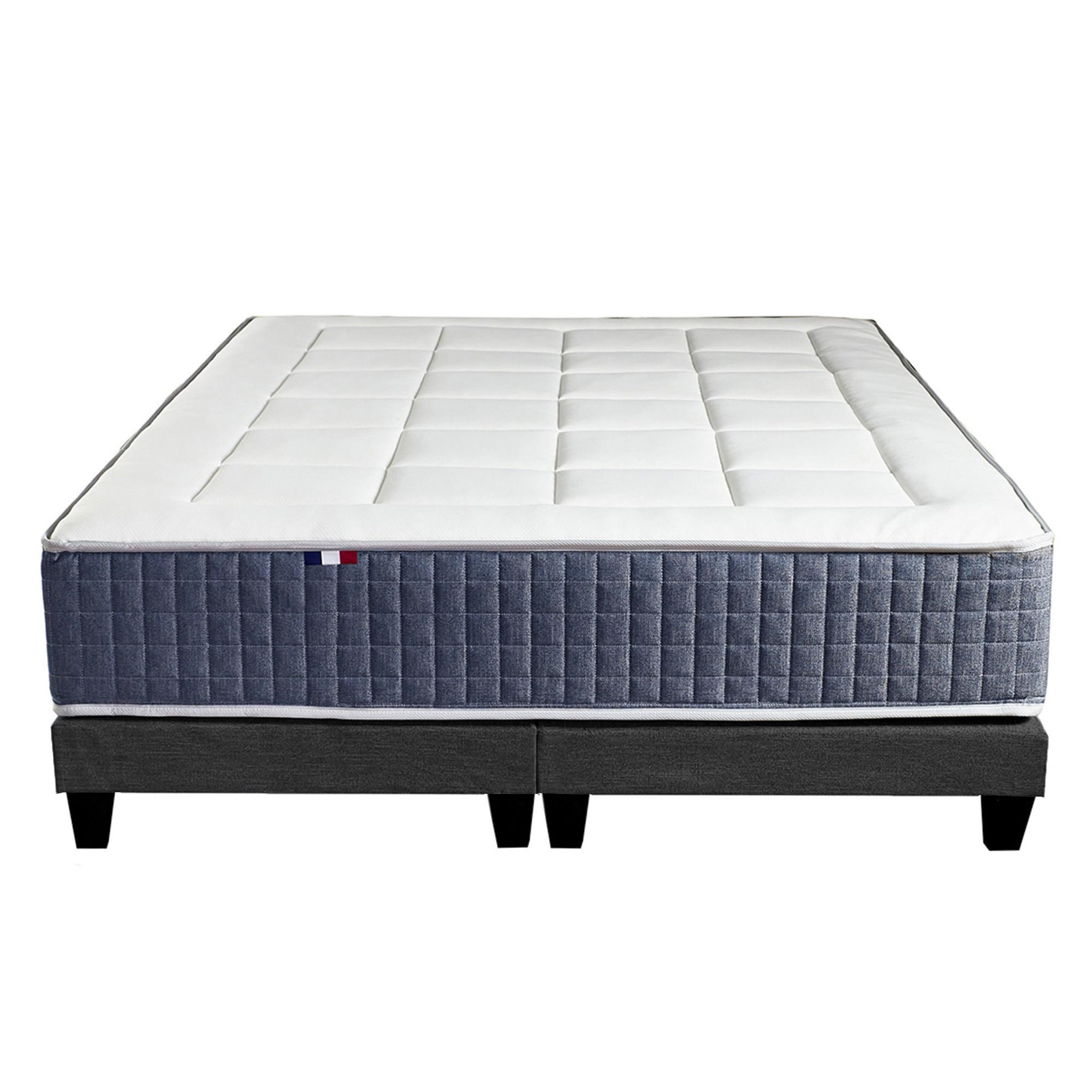 Voir la diapositive 6 : IDLITERIE Ensemble Matelas Ressort 7 zones + Mémoire de forme + Sommier KING STYLE + couette + oreillers - Fabriqué en France