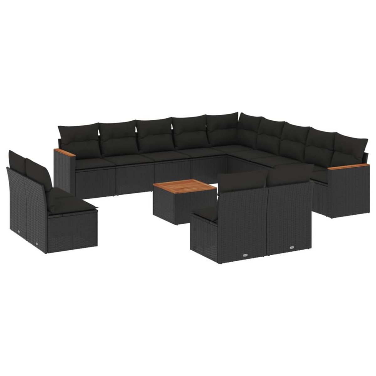VIDAXL Salon de jardin avec coussins 14 pcs noir resine tressee