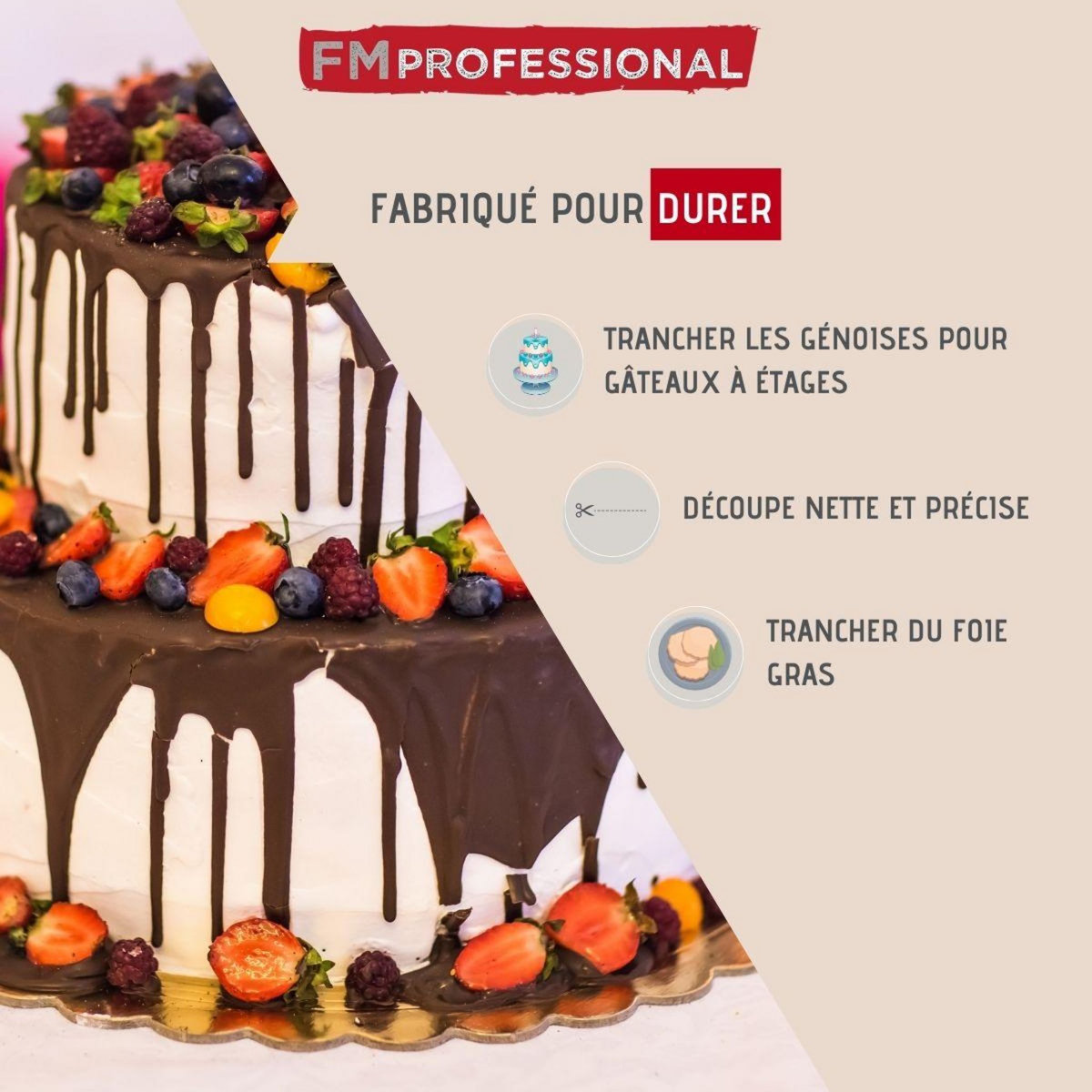 FM PROFESSIONAL Trancheur à gâteau avec deux fils de rechange FM Professional Pâtisserie