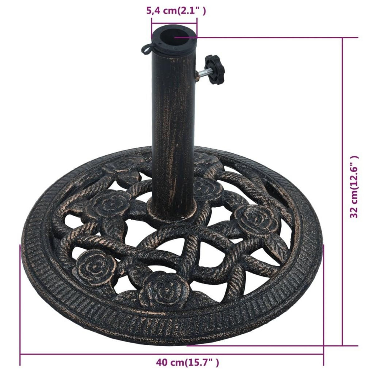 VIDAXL Socle de parasol Noir et bronze 9 kg 40 cm Fonte