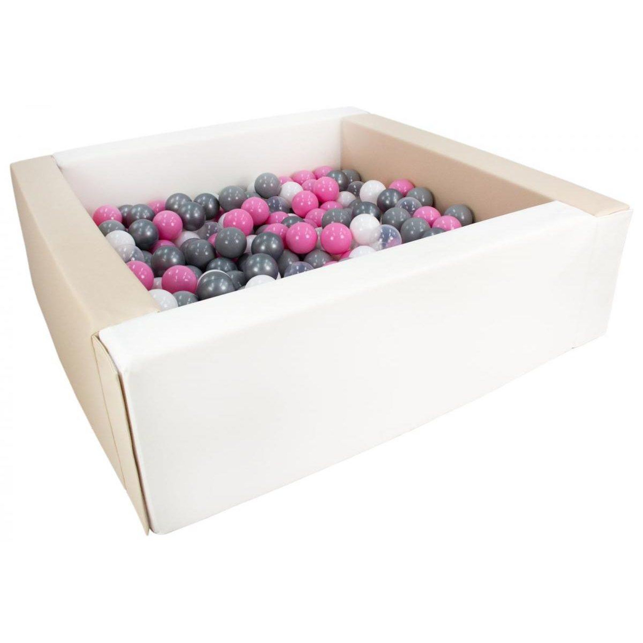 VELINDA Piscine à balles carrée avec 200 balles - blanc, transparent, rose clair, gris, argent
