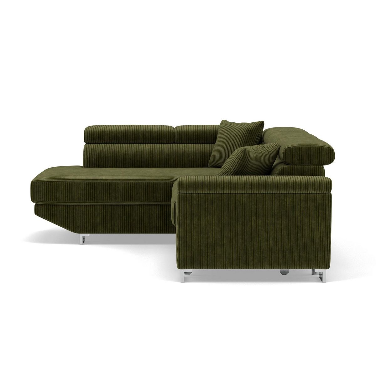 BEST MOBILIER Baoji - canapé d'angle gauche 5 places convertible avec têtières et coffre en velours côtelé