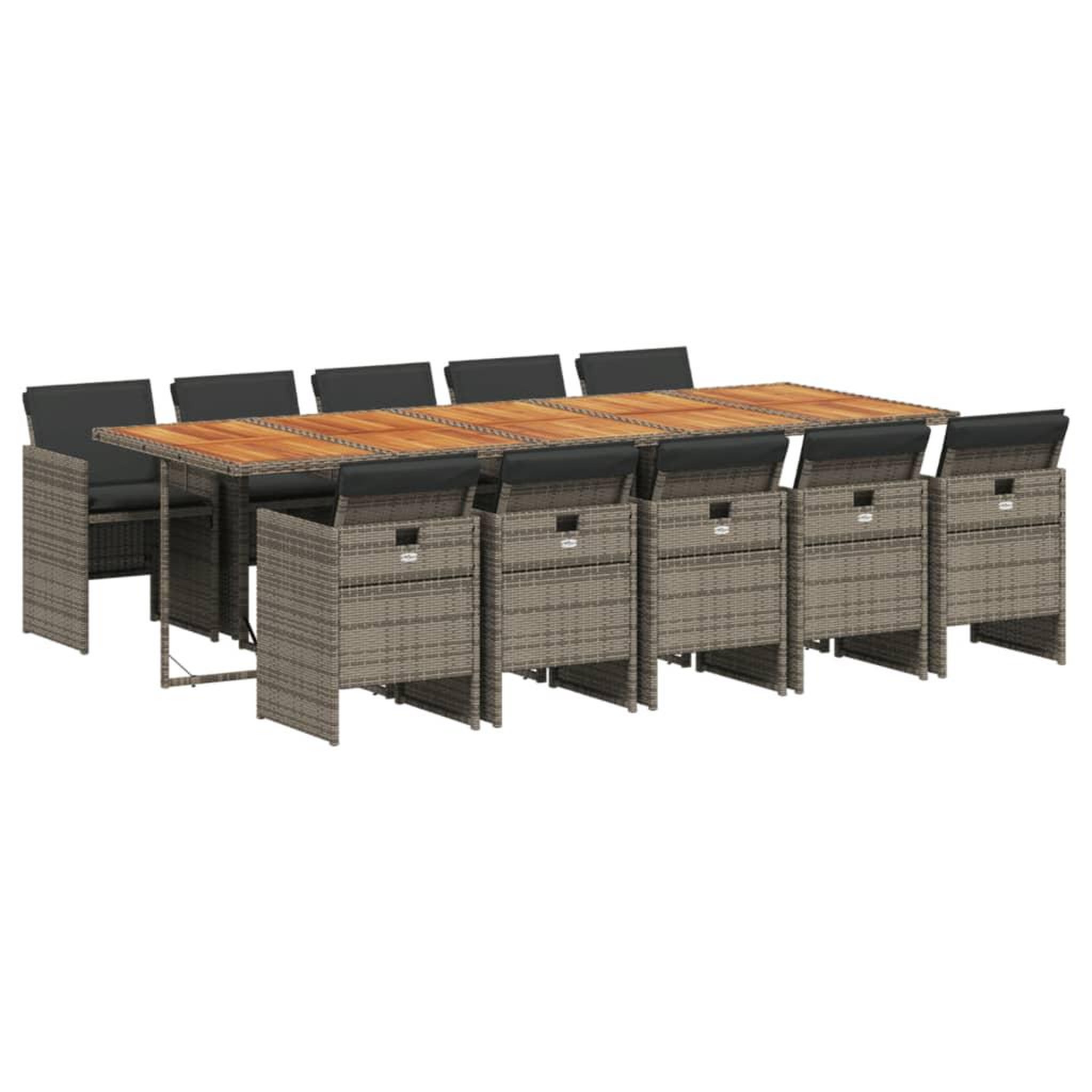 Voir la diapositive 2 : VIDAXL Ensemble a manger de jardin 11pcs avec coussins gris poly rotin