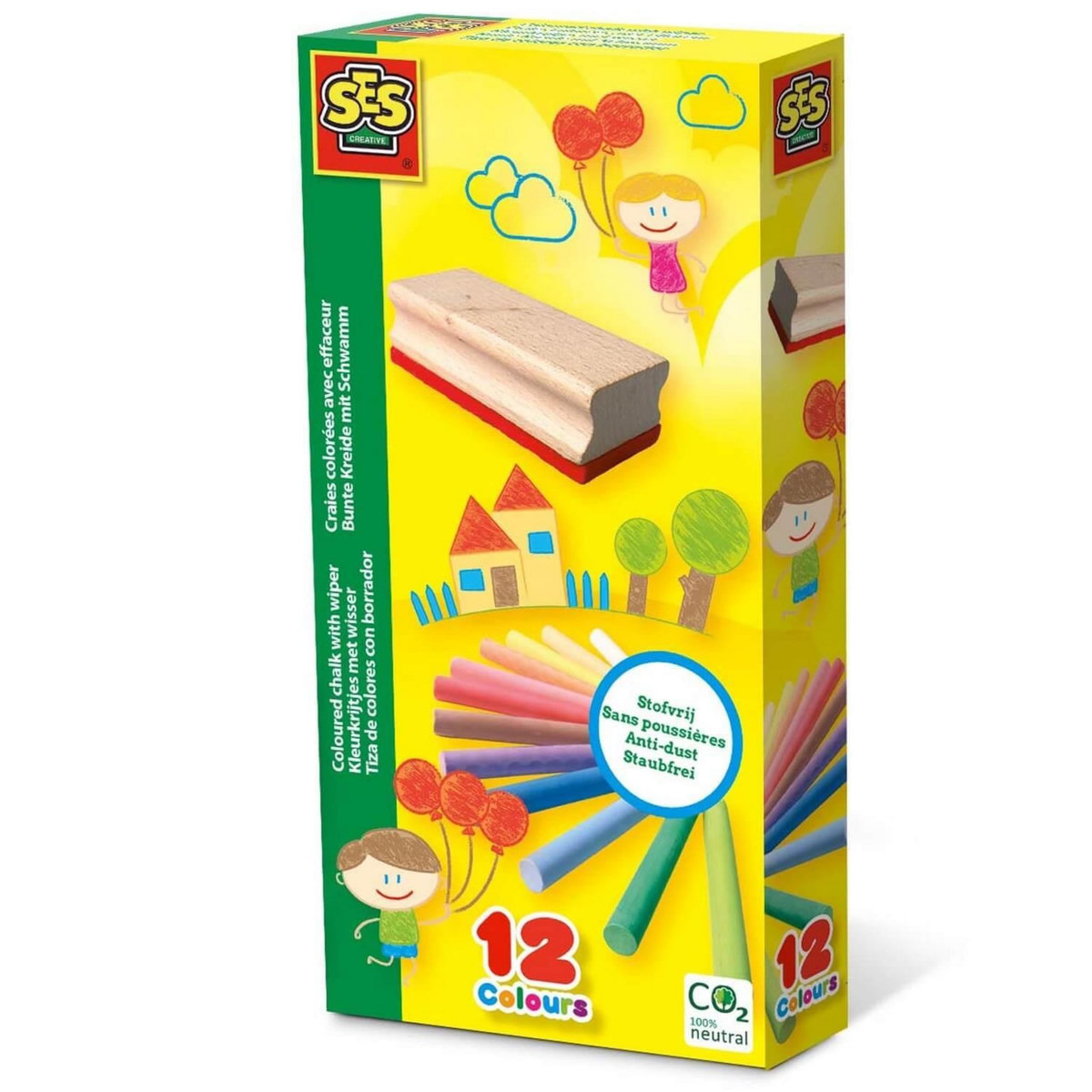 SES Creative Craies colorées avec effaceur tableau