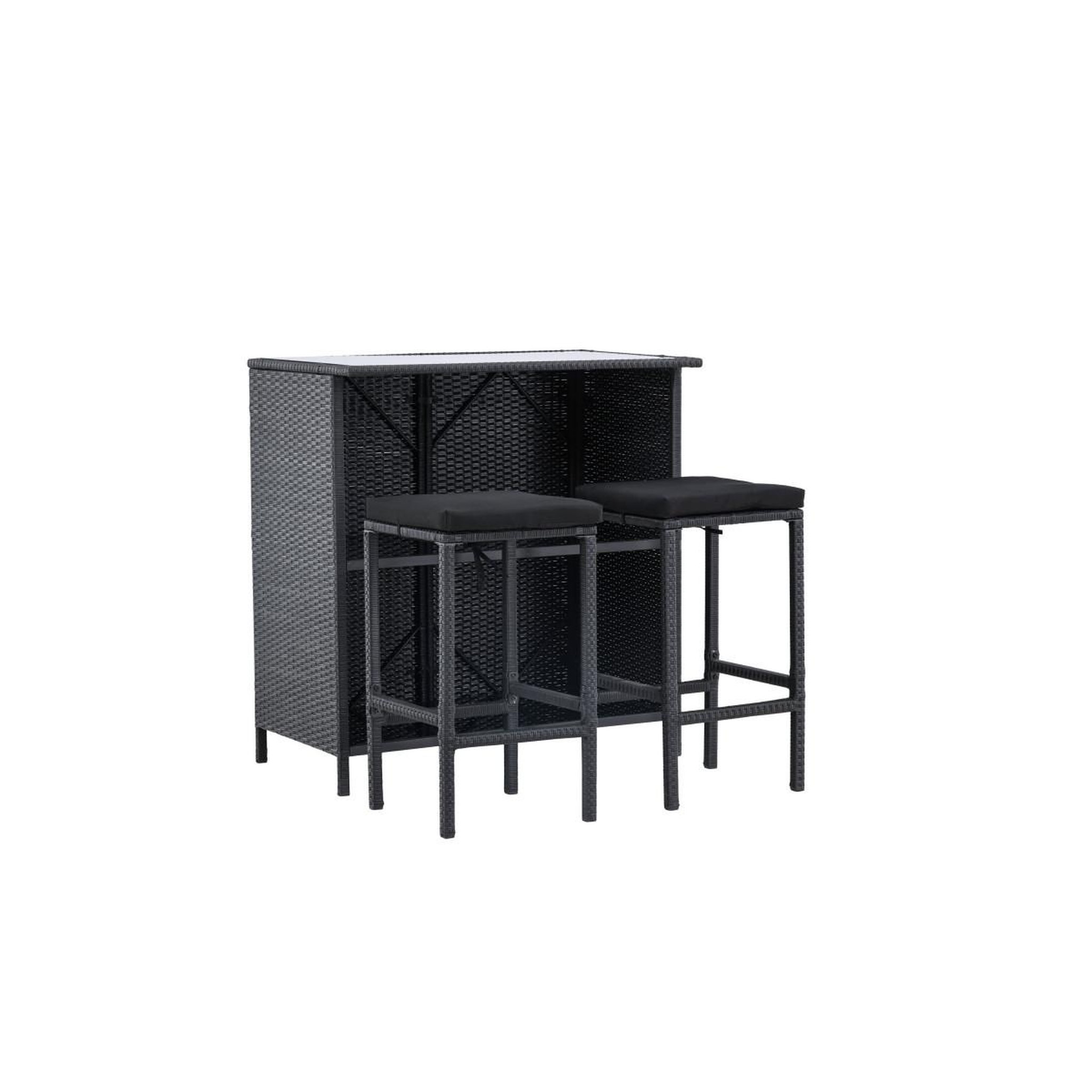 Voir la diapositive 2 : Paris Prix Ensemble Table de Bar de Jardin & 2 Tabourets  Knock  105cm Noir