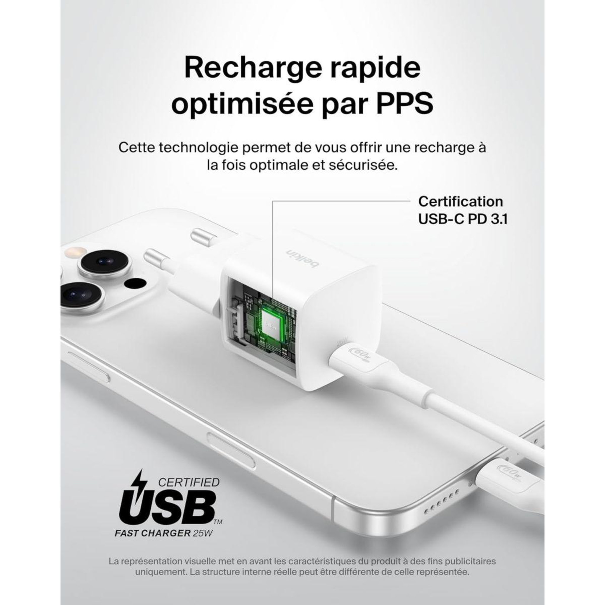 Voir la diapositive 3 : Belkin Chargeur 25w usb-c blanc