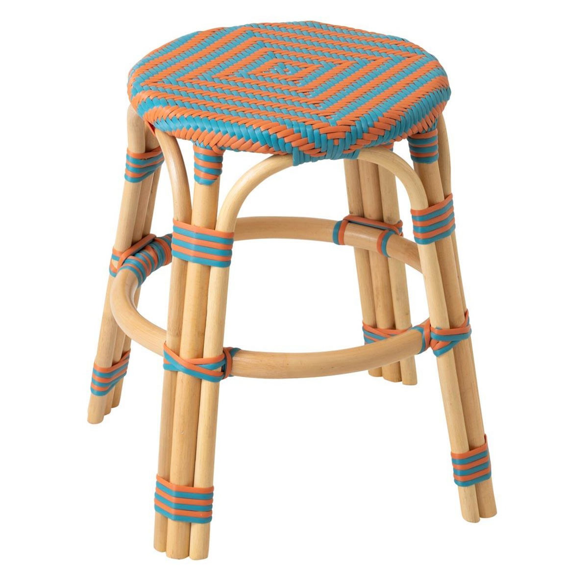 Paris Prix Tabouret en Rotin  Geo  46cm Orange & Turquoise