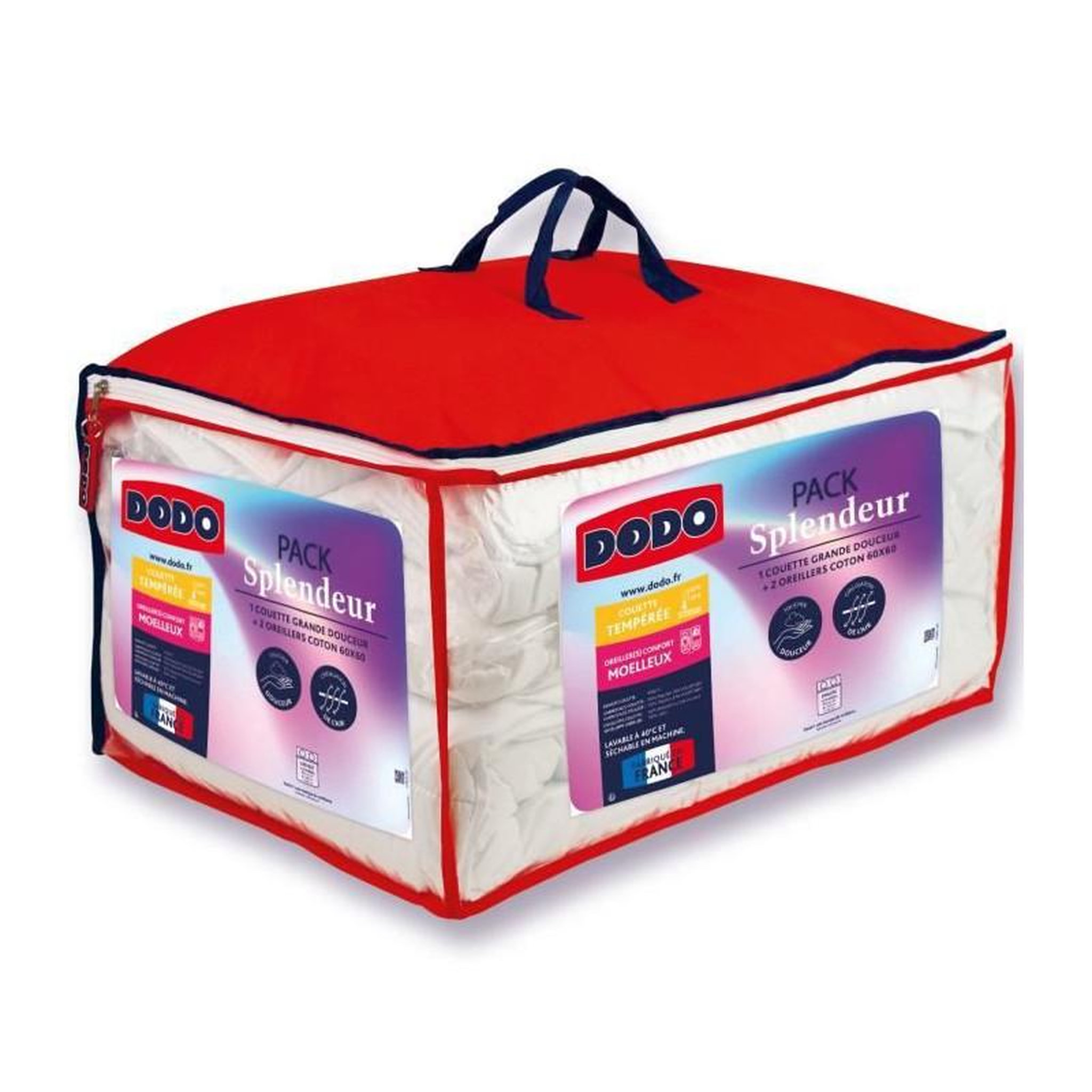 Voir la diapositive 1 : DODO Pack couette 220 x 240 cm + 2 oreillers 60 x 60 cm - Splendeur - Garnissage 100% Polyester FCS 300 g/m2 - Blanc - DODO