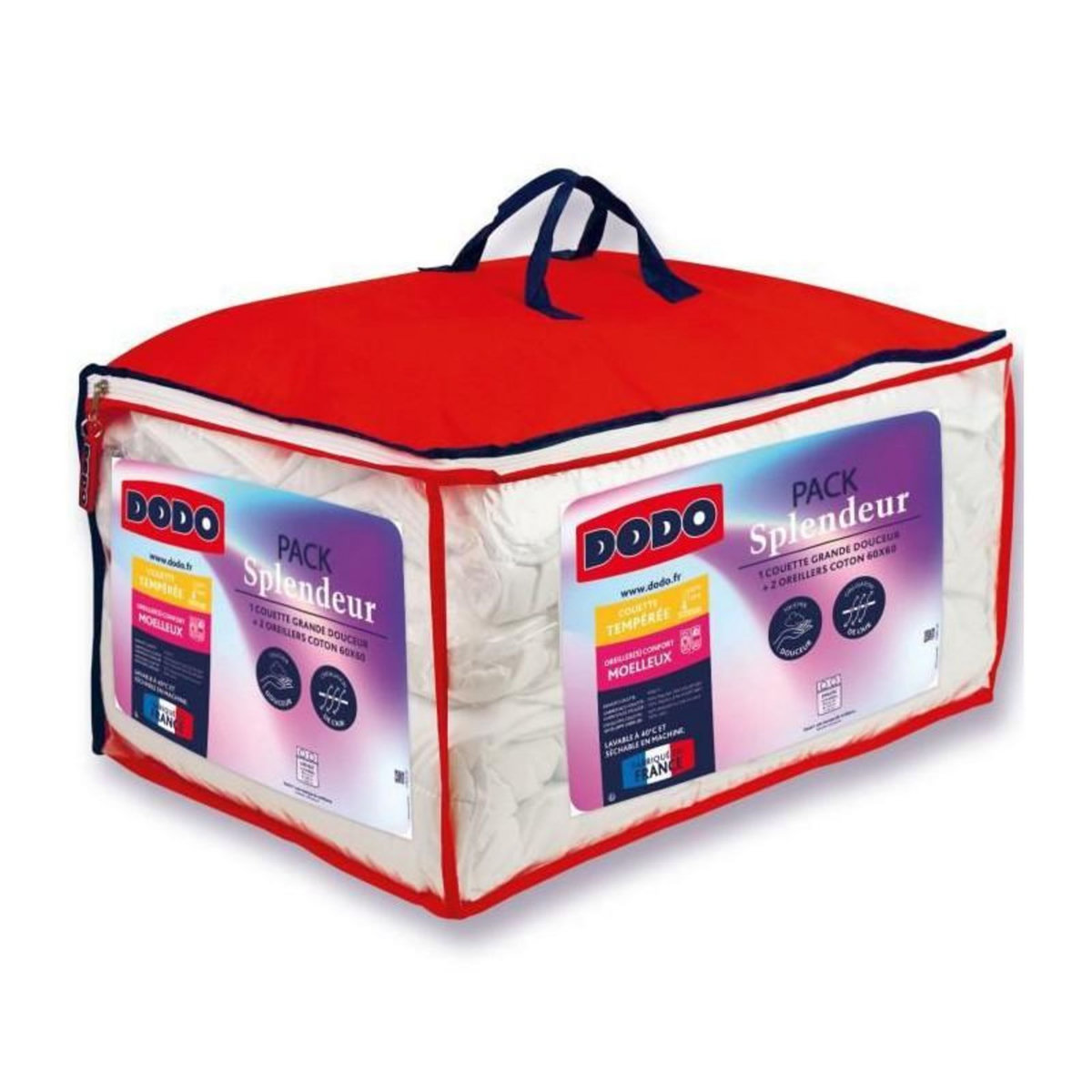 DODO Pack couette 220 x 240 cm + 2 oreillers 60 x 60 cm - Splendeur - Garnissage 100% Polyester FCS 300 g/m2 - Blanc - DODO
