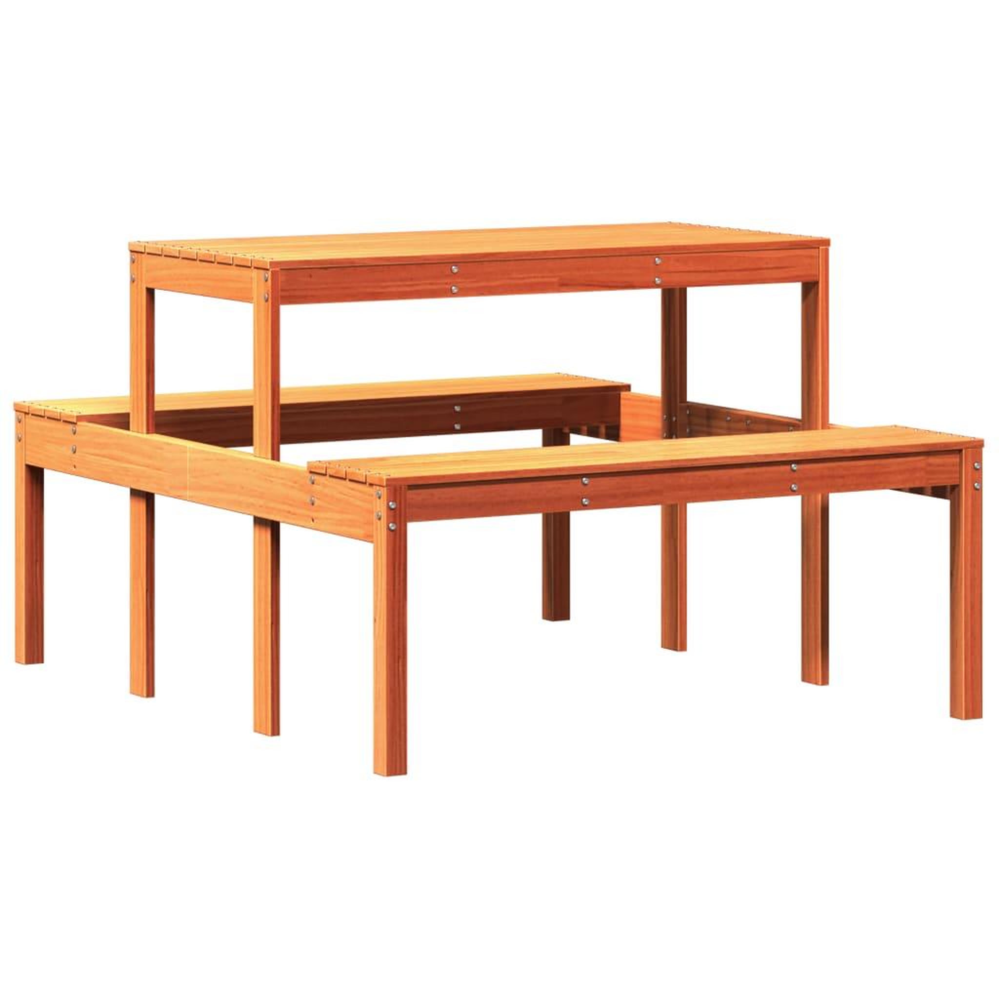 Voir la diapositive 2 : VIDAXL Table de pique-nique cire marron 110x134x75 cm bois massif pin