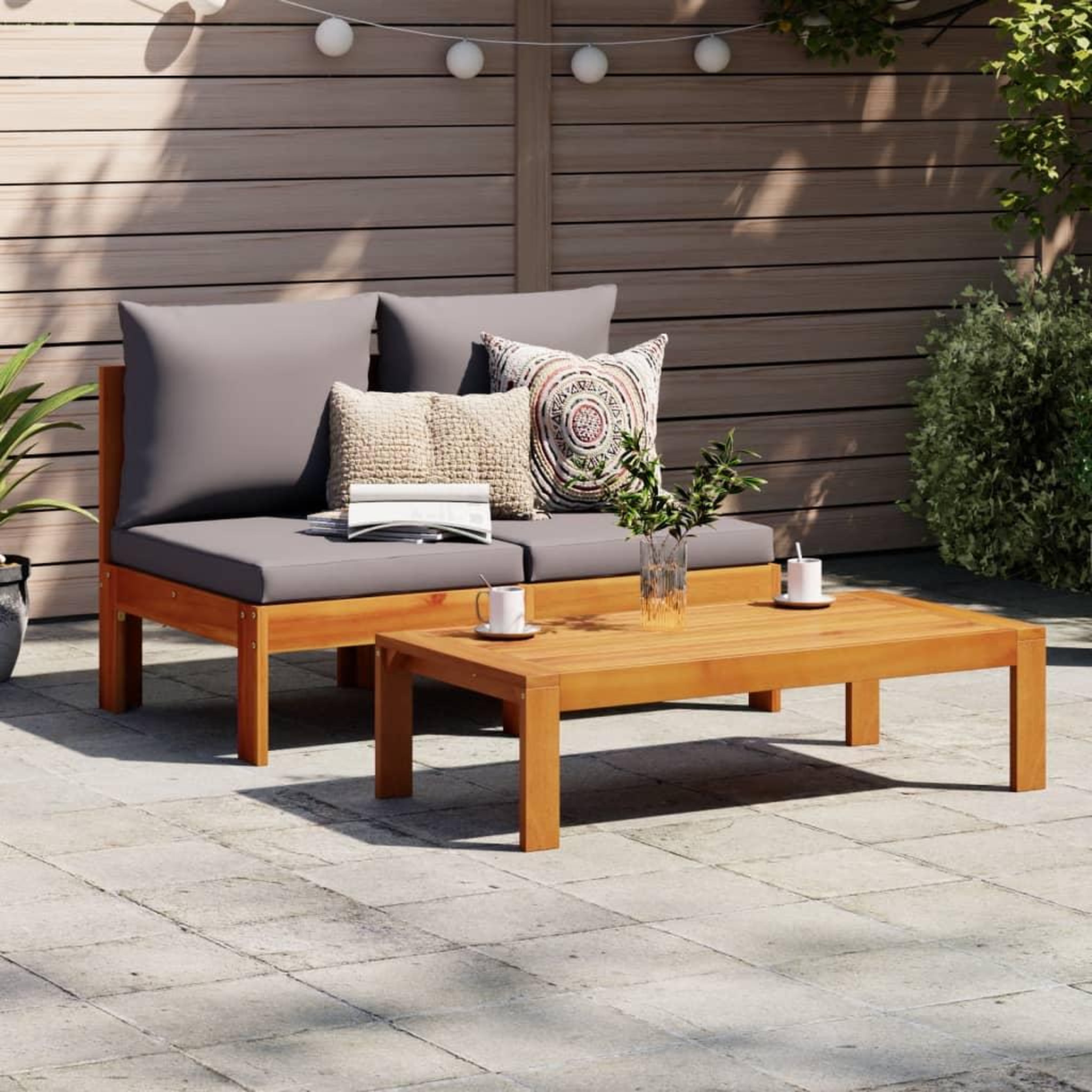 Voir la diapositive 3 : VIDAXL Canape de jardin sans accoudoirs coussins 2 places bois acacia