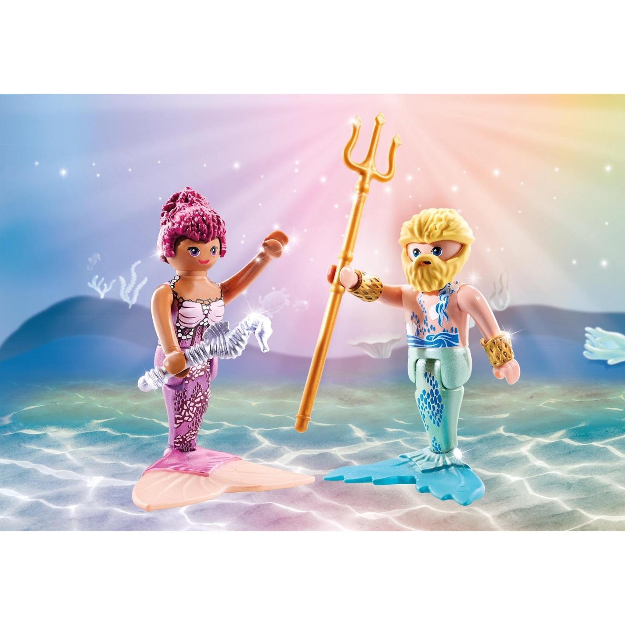 Voir la diapositive 2 : PLAYMOBIL Duo : Couple de sirène et triton avec sceptre et trident
