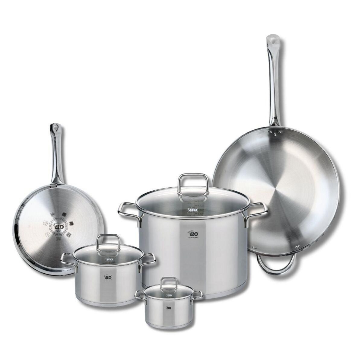ELO Ensemble de 2 Poêles de cuisson 24 et 32 cm et 3 faitouts 12, 16 et 26 cm Elo Profi Citrin