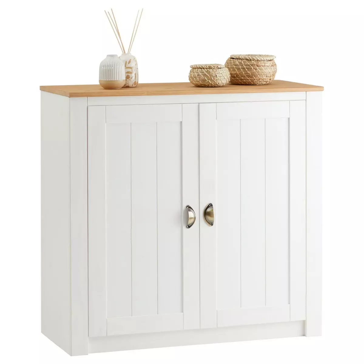 IDIMEX Buffet BOLTON meuble de rangement en bois au style classique, avec 2 portes, en pin massif lasuré blanc et brun