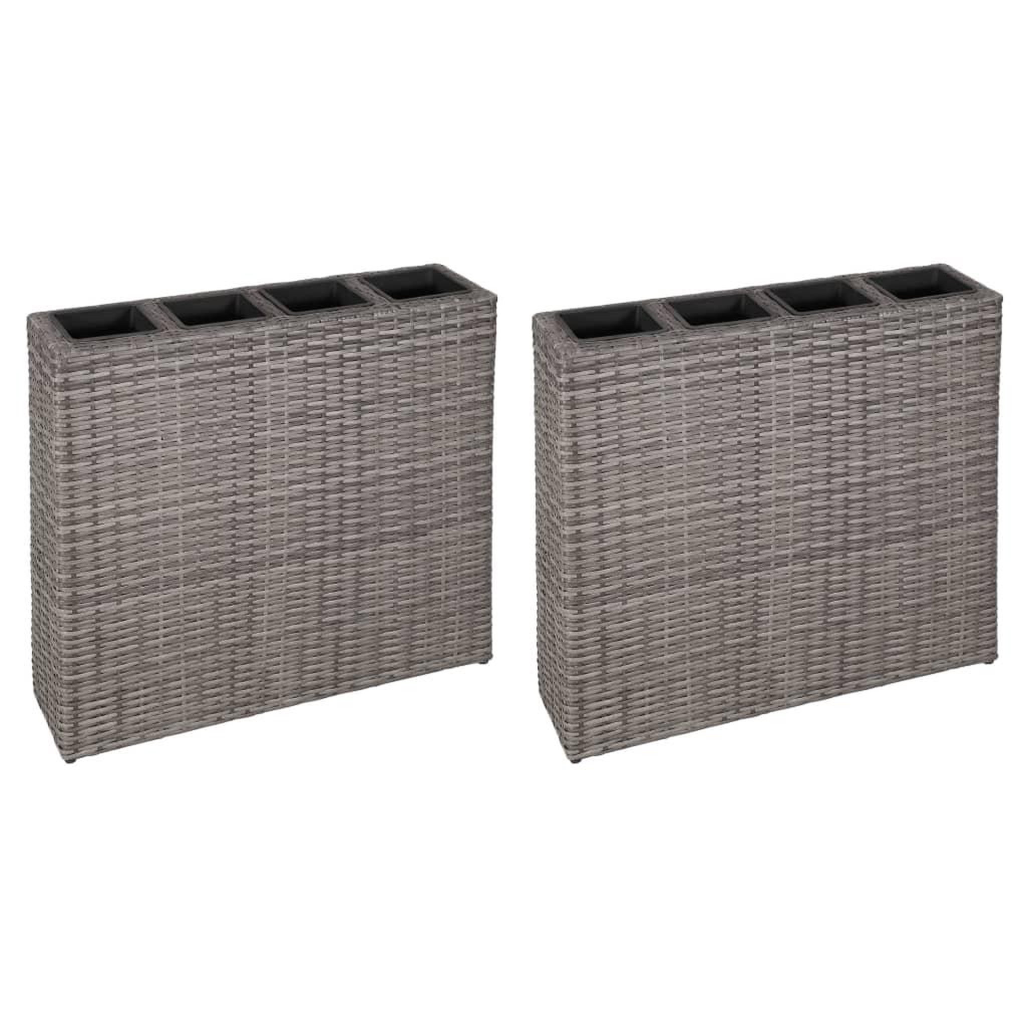 Voir la diapositive 1 : VIDAXL Lits sureleves de jardin avec 4 pots 2pcs Resine tressee Gris