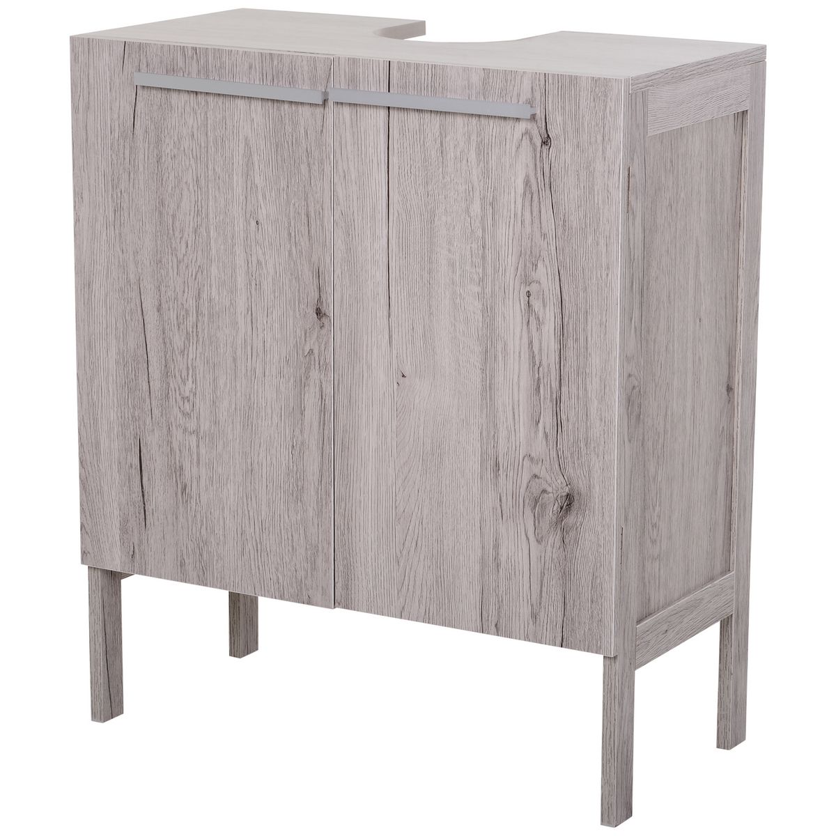 HOMCOM Meuble salle de bain - meuble sous-vasque - placard 2 portes avec étagère - dim. 60L x 30l x 70H cm - MDF imitation bois gris